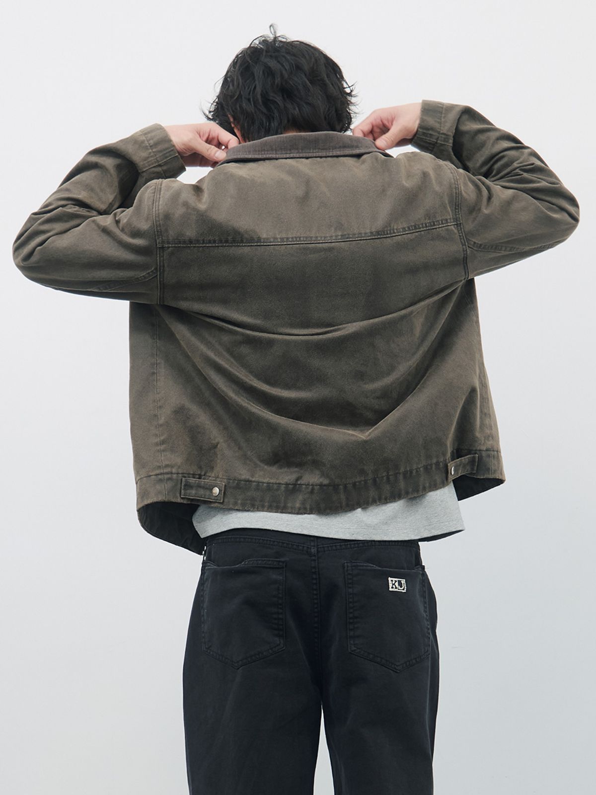 기준 맨(KIJUN MEN) Washed Leather Work Jacket Khaki Brown