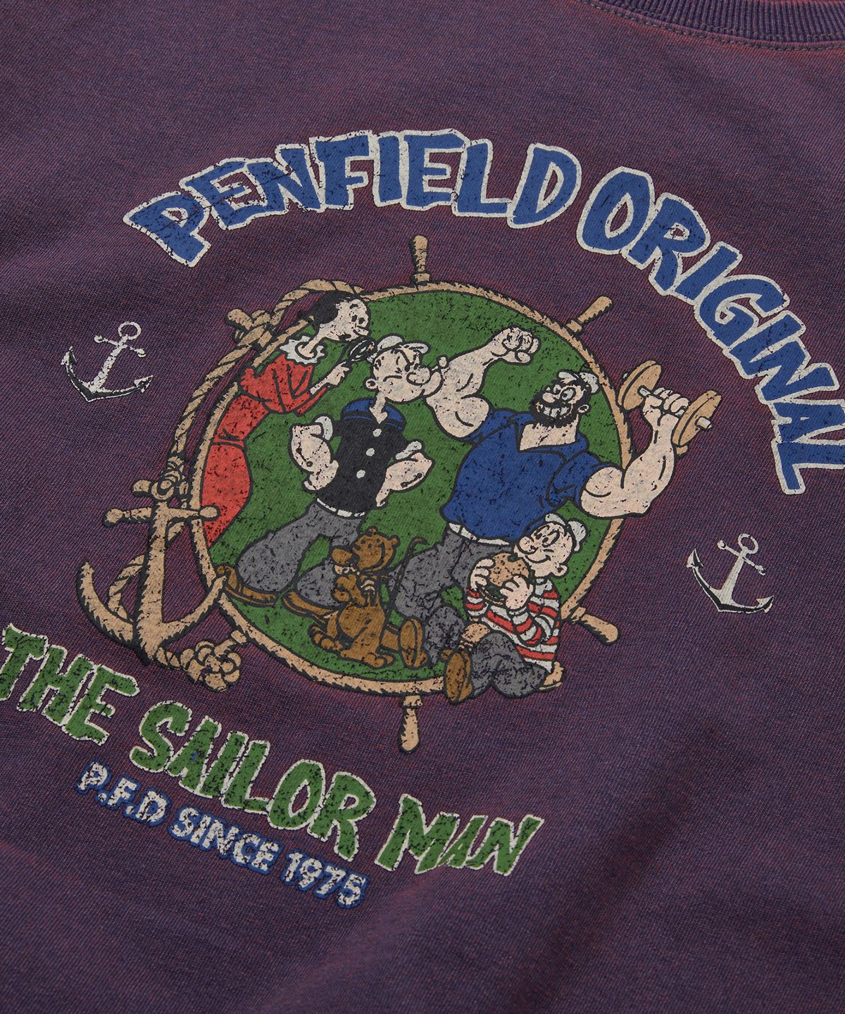 펜필드(PENFIELD) 인디고 싱글 틴워싱 빈티지 아트워크 반팔 티셔츠 레드_FS2KT16U