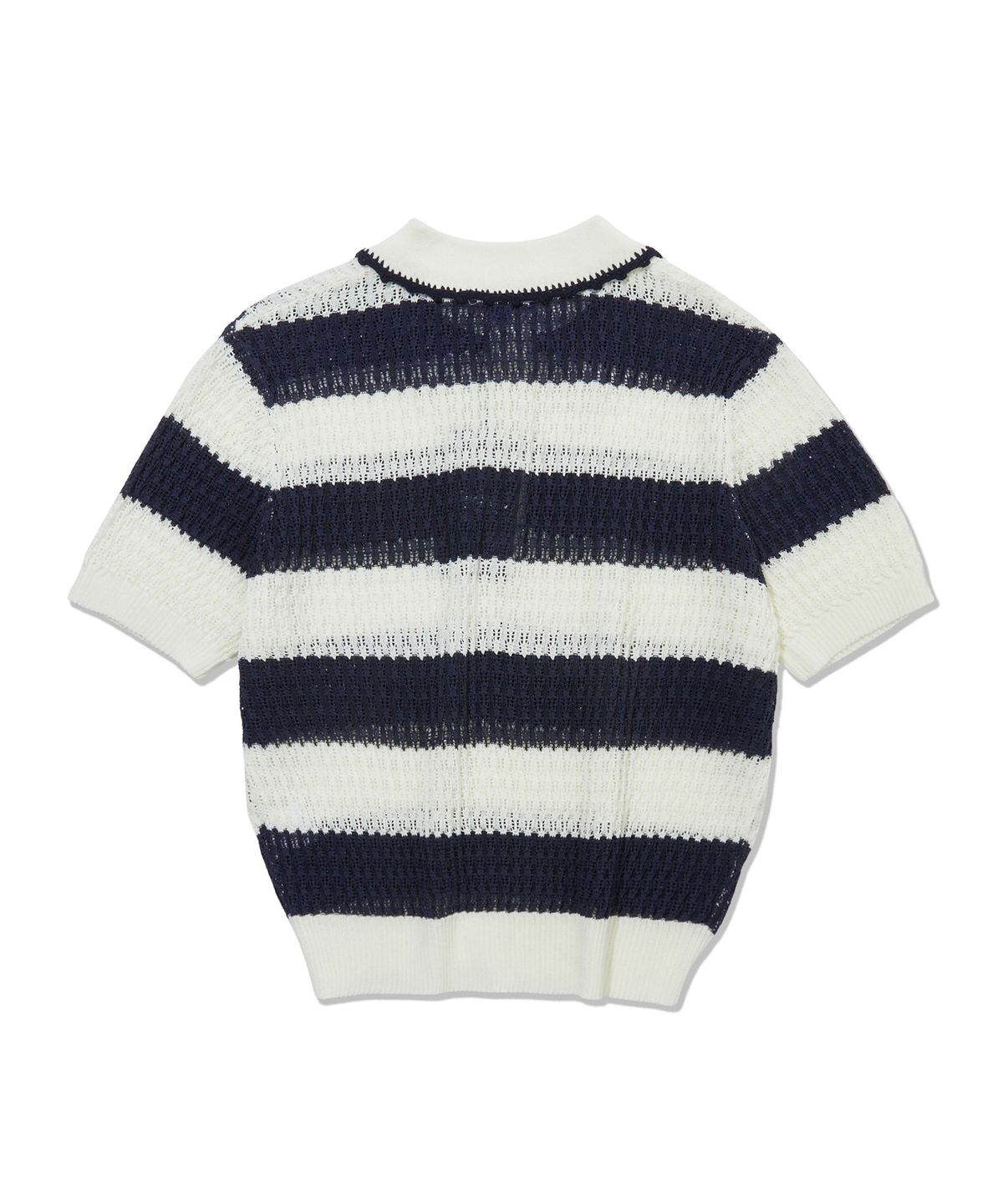 펜필드(PENFIELD) 스트라이프 레이스 카라 니트 화이트_FS2NT01F