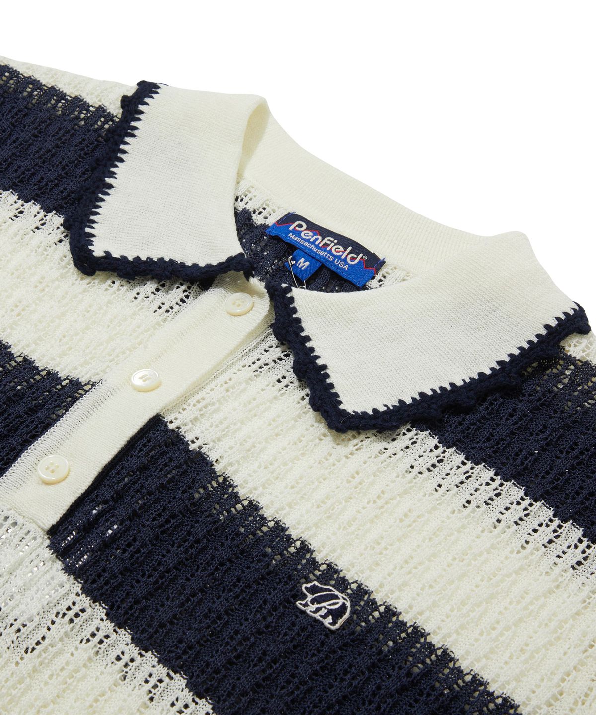 펜필드(PENFIELD) 스트라이프 레이스 카라 니트 화이트_FS2NT01F