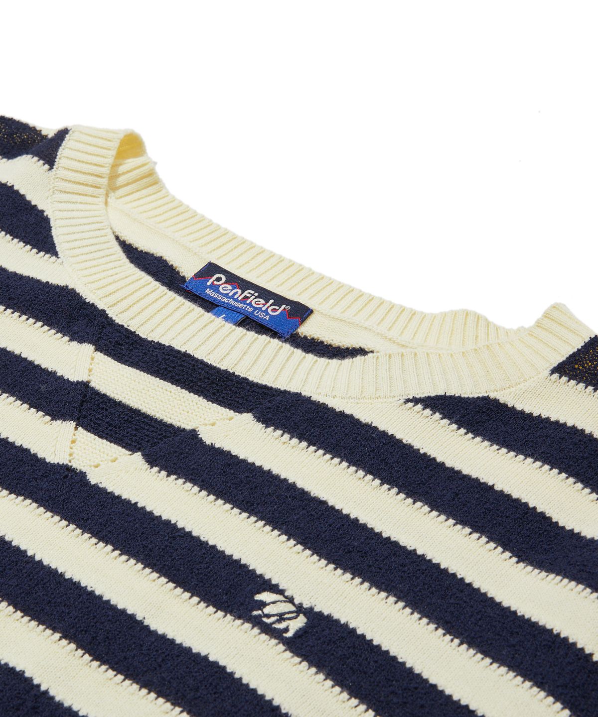 펜필드(PENFIELD) 라운드넥 스트라이프 반팔 니트 아이보리_FS2NT61U