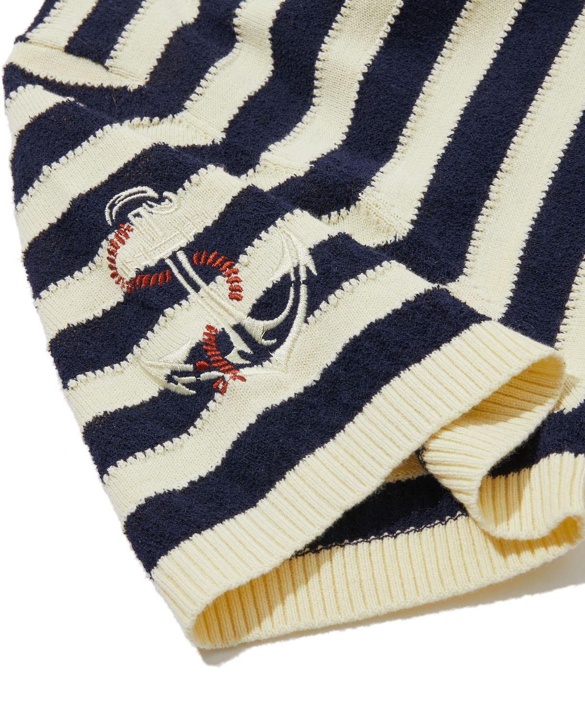 펜필드(PENFIELD) 라운드넥 스트라이프 반팔 니트 아이보리_FS2NT61U