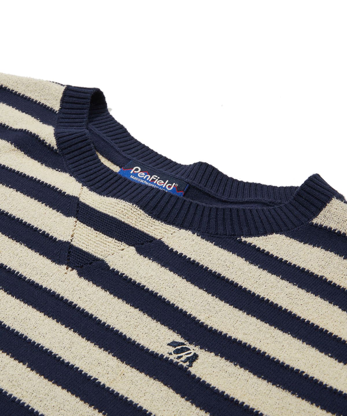 펜필드(PENFIELD) 라운드넥 스트라이프 반팔 니트 네이비_FS2NT60U