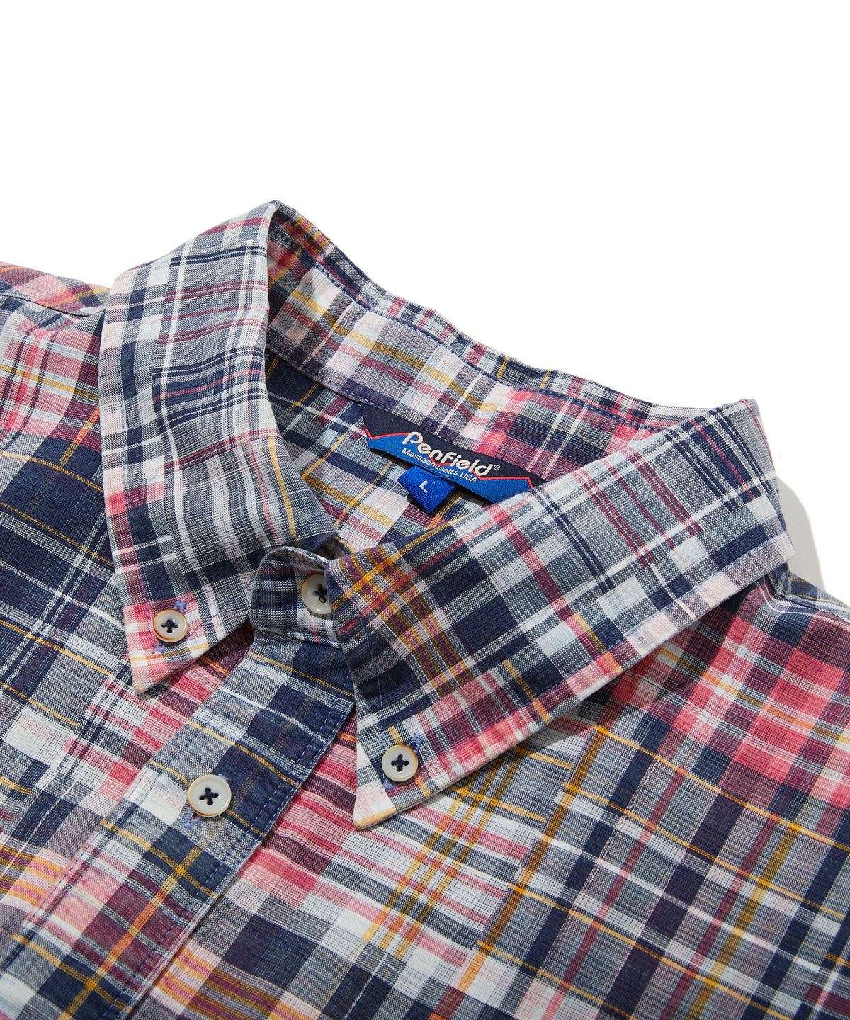 펜필드(PENFIELD) 페이디드 마드라스 버튼다운 반팔 셔츠 레드_FS1WR57U