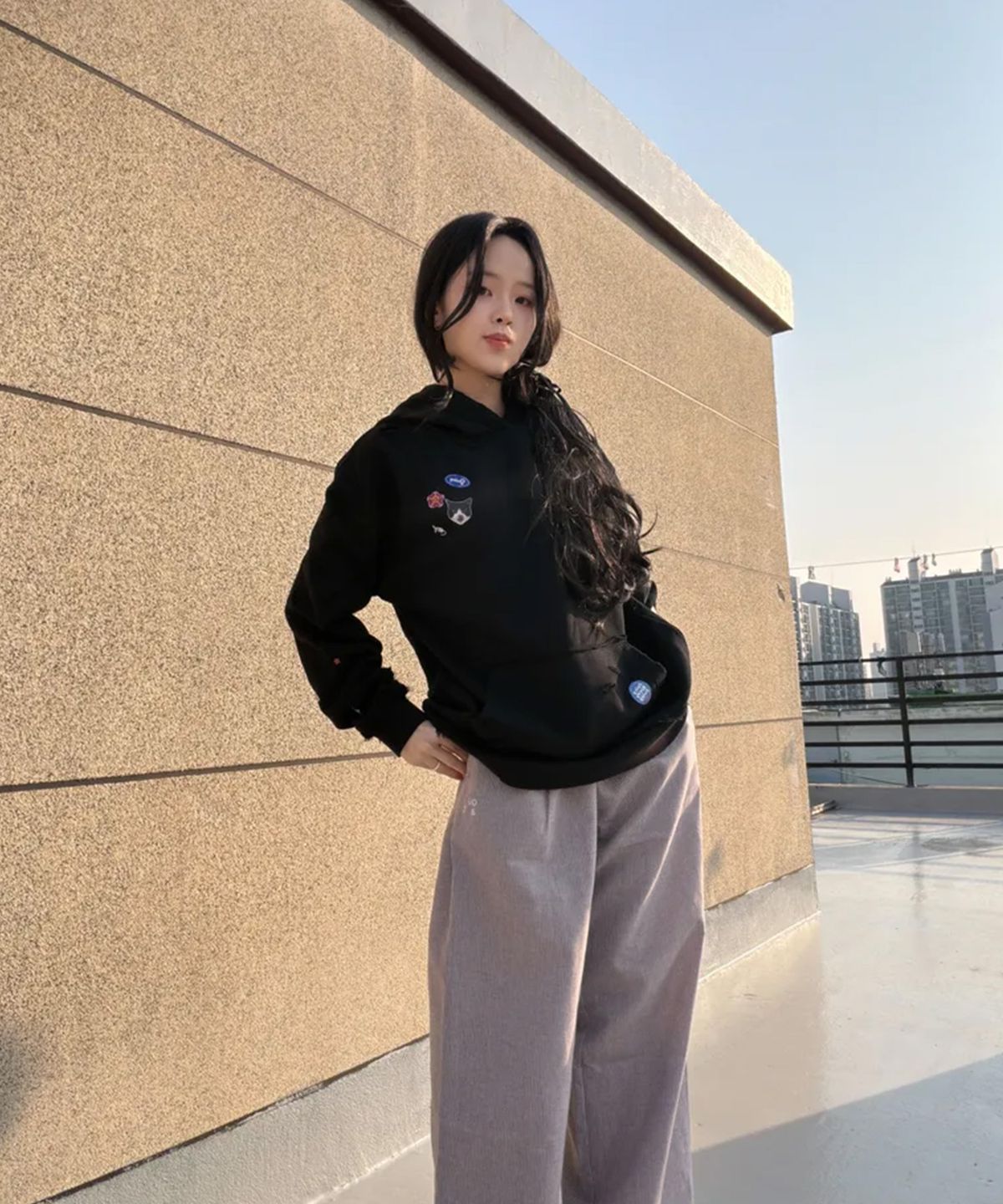 미쏘(MIXXO) 스티커 오버핏 후드_MIWLWG318A