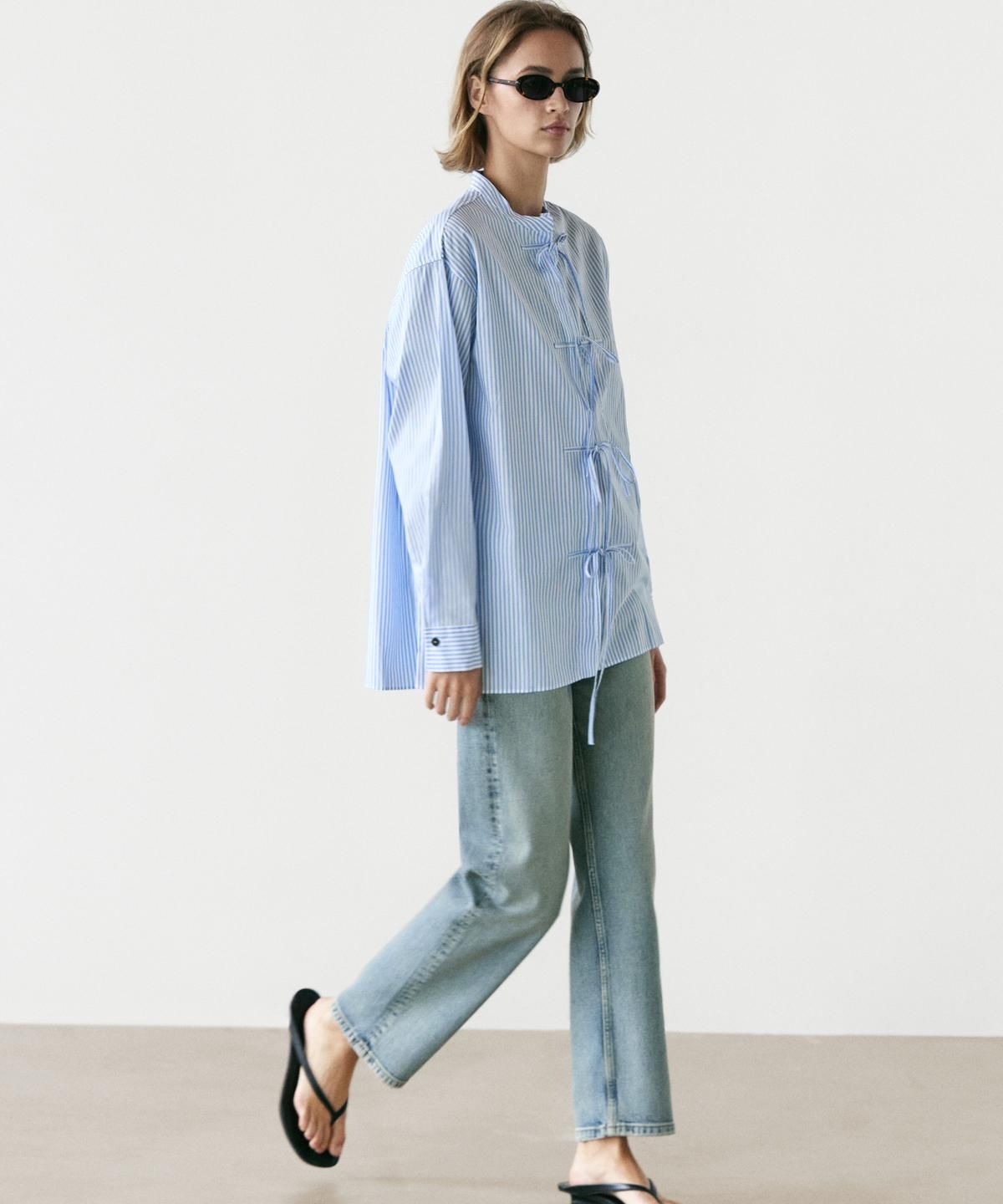 마시모두띠(MASSIMO DUTTI) 100% 코튼 스트라이프 셔츠