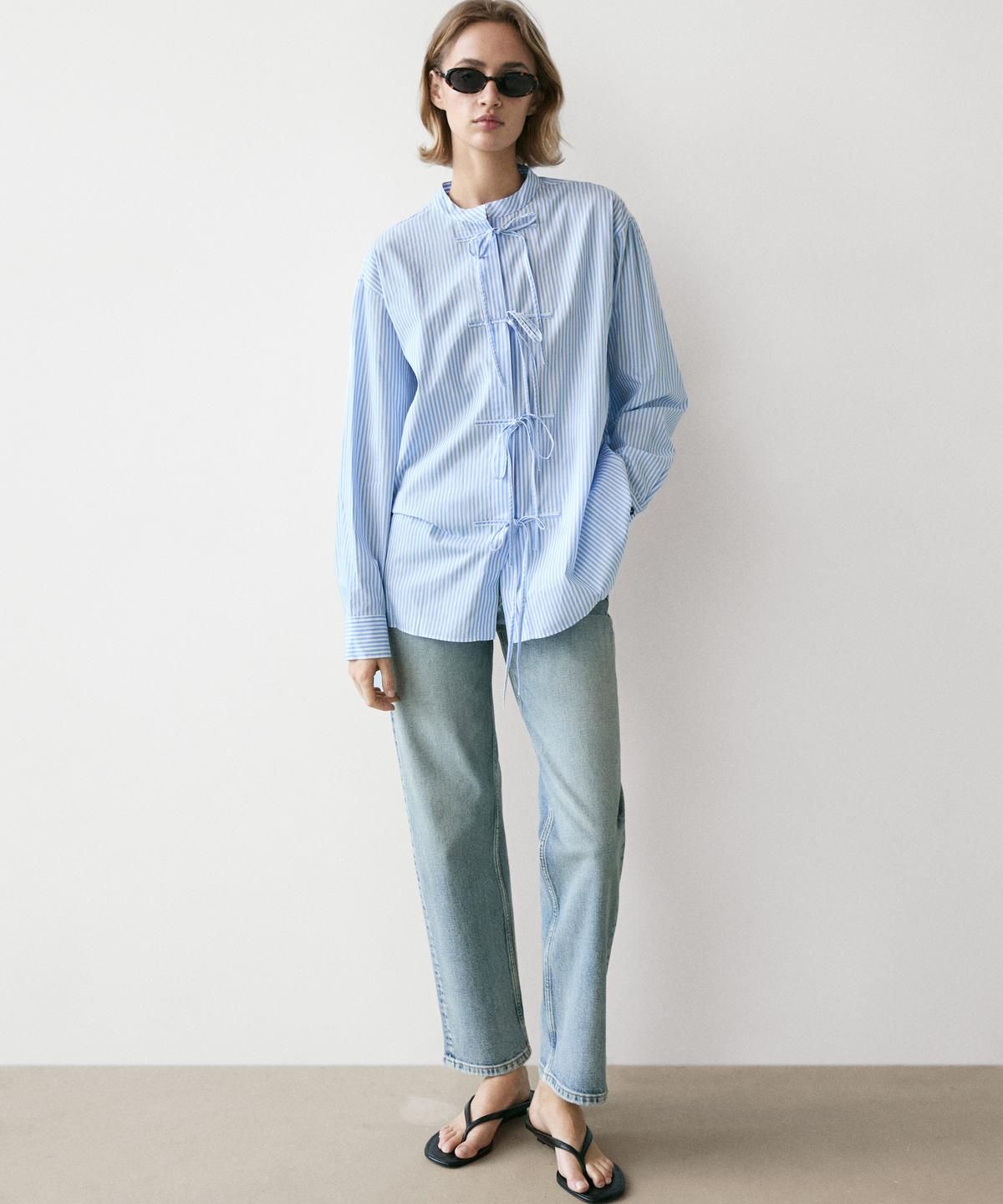 마시모두띠(MASSIMO DUTTI) 100% 코튼 스트라이프 셔츠