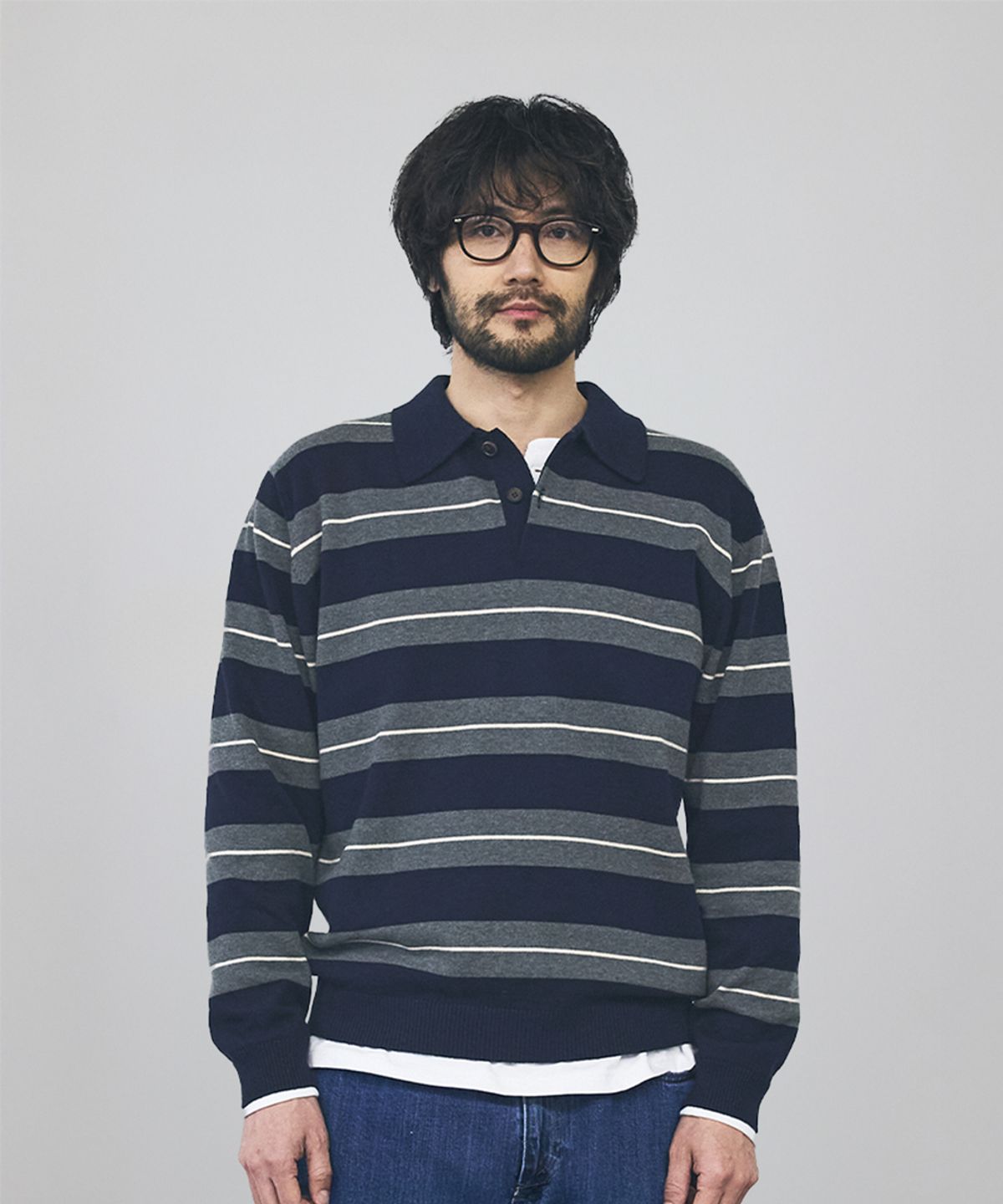 건지 울른스(Guernsey Woollens) 캐시미어 블렌드 스트라이프 카라 니트 컬렉션
