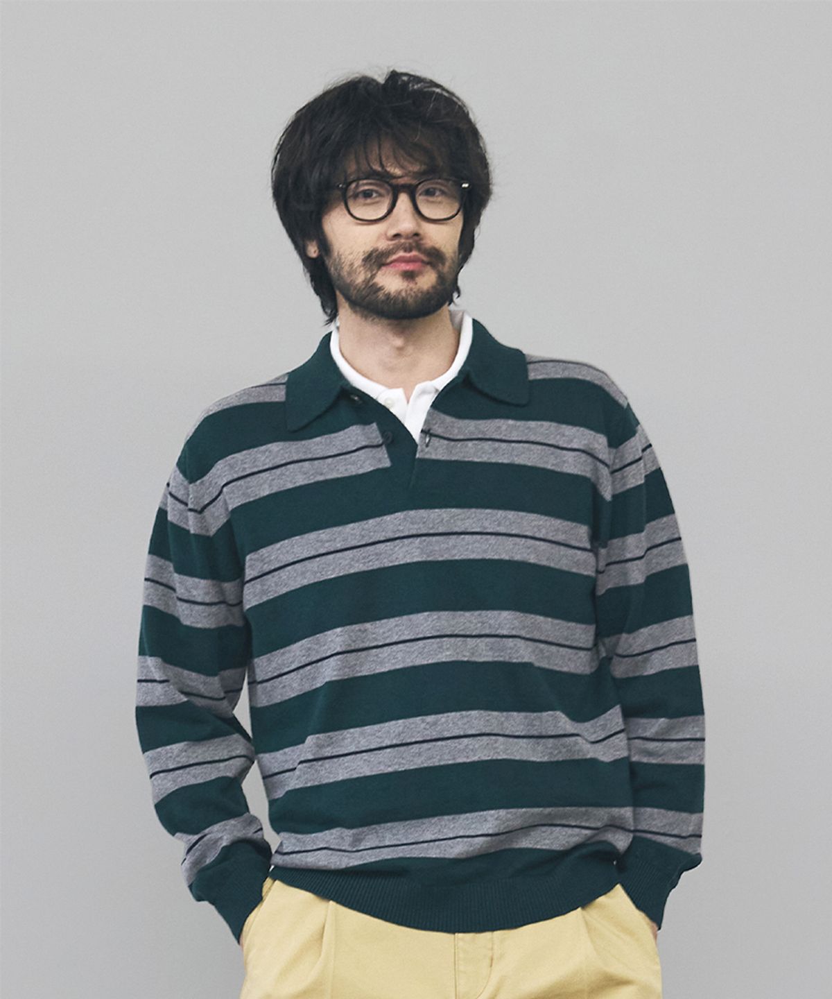 건지 울른스(Guernsey Woollens) 캐시미어 블렌드 스트라이프 카라 니트 컬렉션