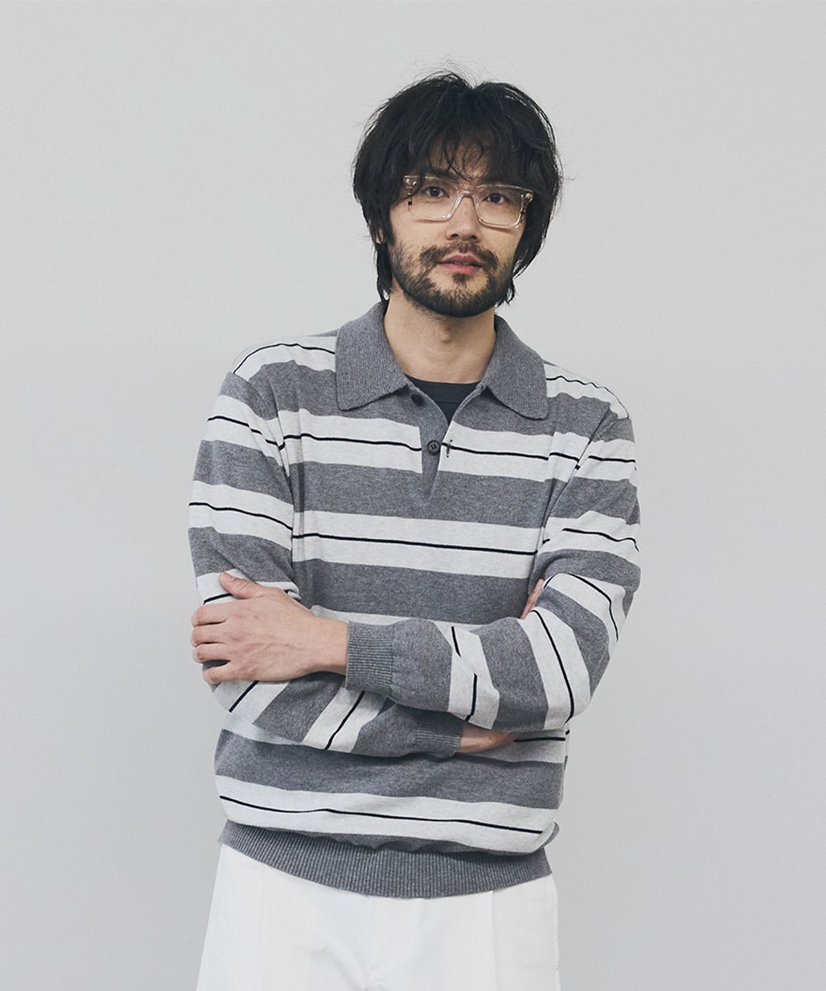 건지 울른스(Guernsey Woollens) 캐시미어 블렌드 스트라이프 카라 니트 컬렉션