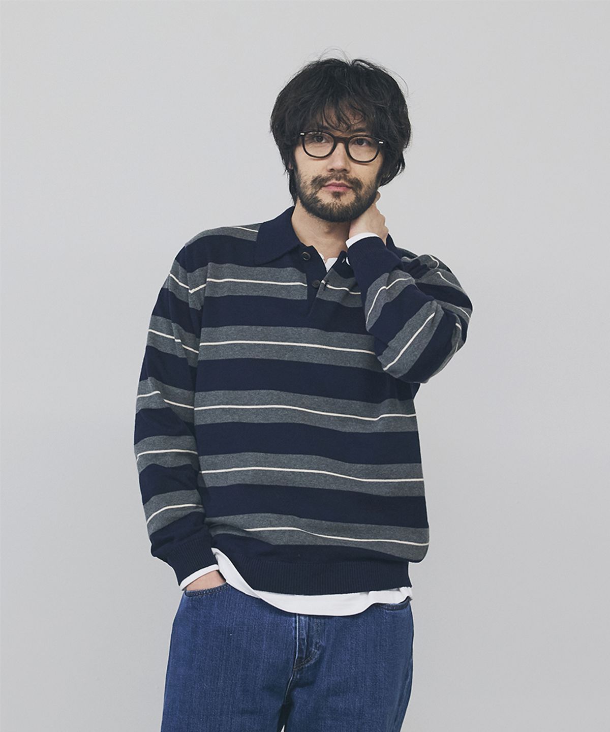 건지 울른스(Guernsey Woollens) 캐시미어 블렌드 스트라이프 카라 니트 컬렉션