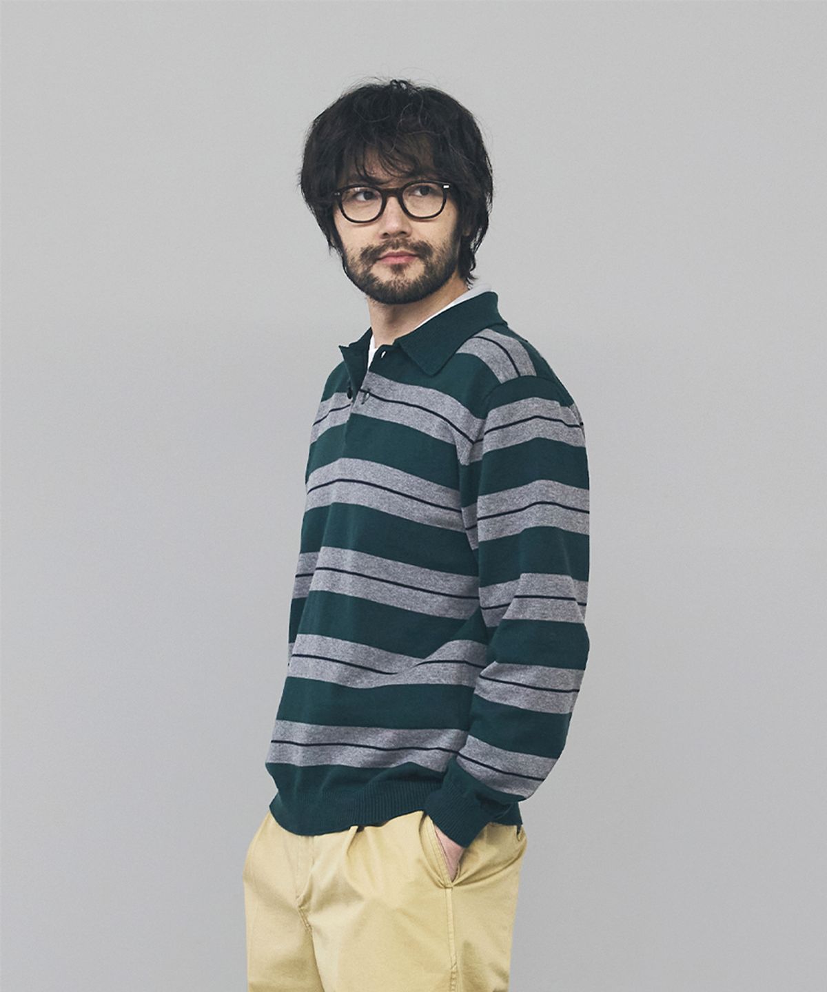 건지 울른스(Guernsey Woollens) 캐시미어 블렌드 스트라이프 카라 니트 컬렉션