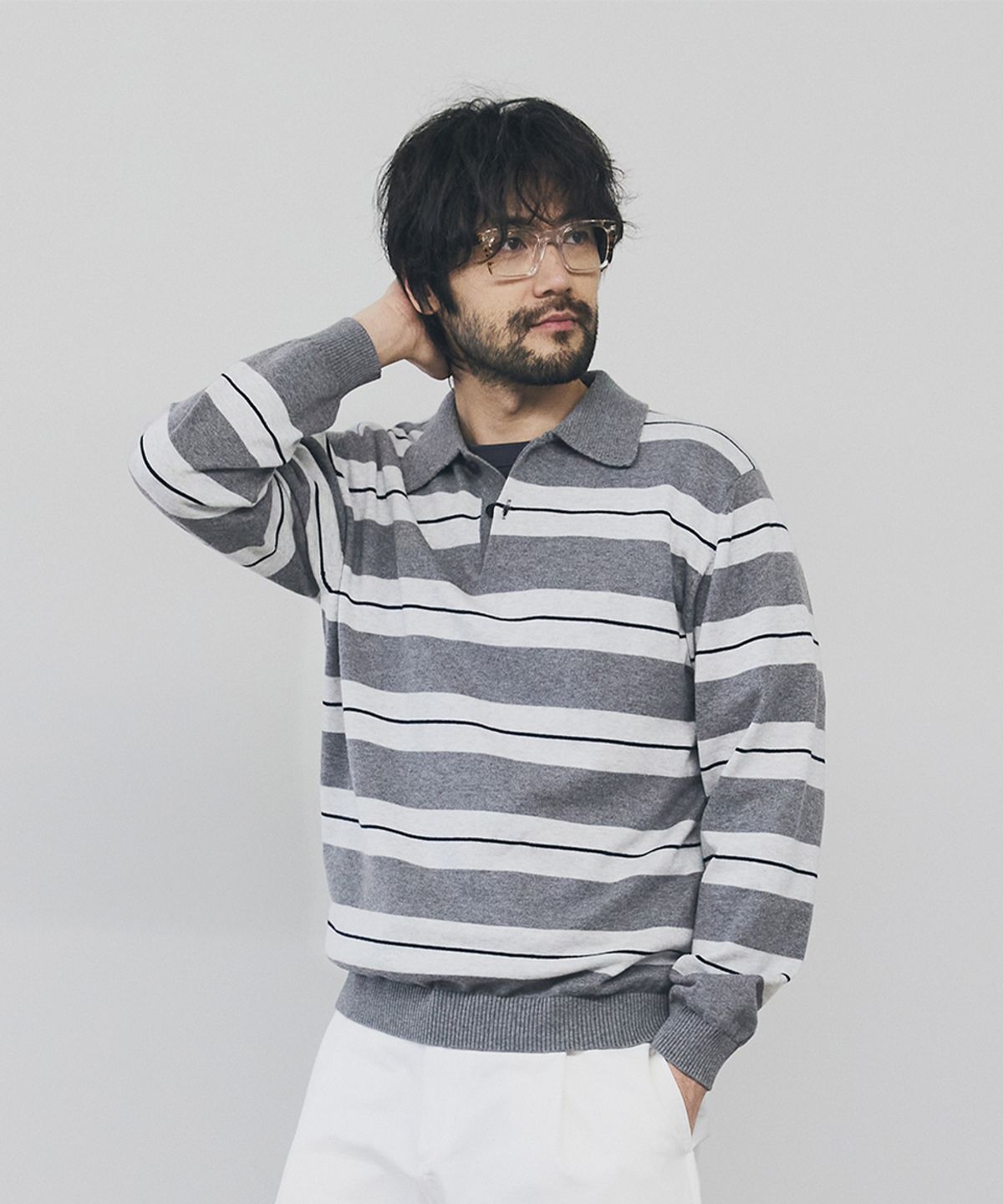 건지 울른스(Guernsey Woollens) 캐시미어 블렌드 스트라이프 카라 니트 컬렉션