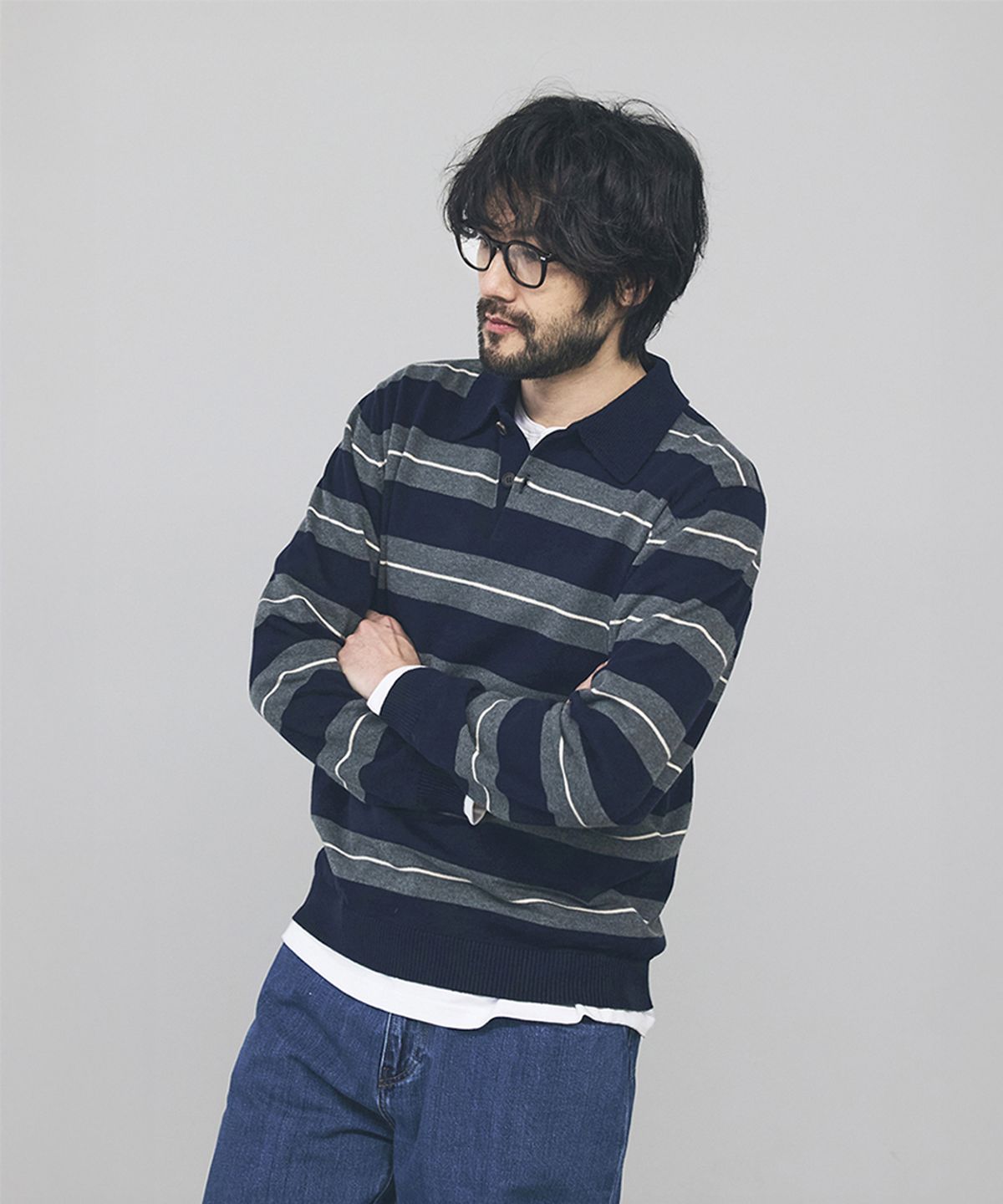 건지 울른스(Guernsey Woollens) 캐시미어 블렌드 스트라이프 카라 니트 컬렉션