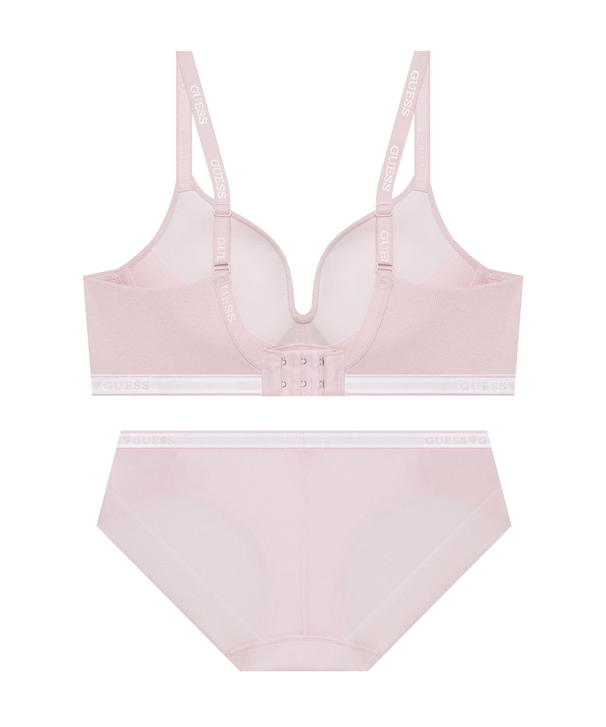 게스언더웨어(GUESS UNDERWEAR) 에센셜 골지 노와이어 브라 팬티 세트 - 라이트핑크