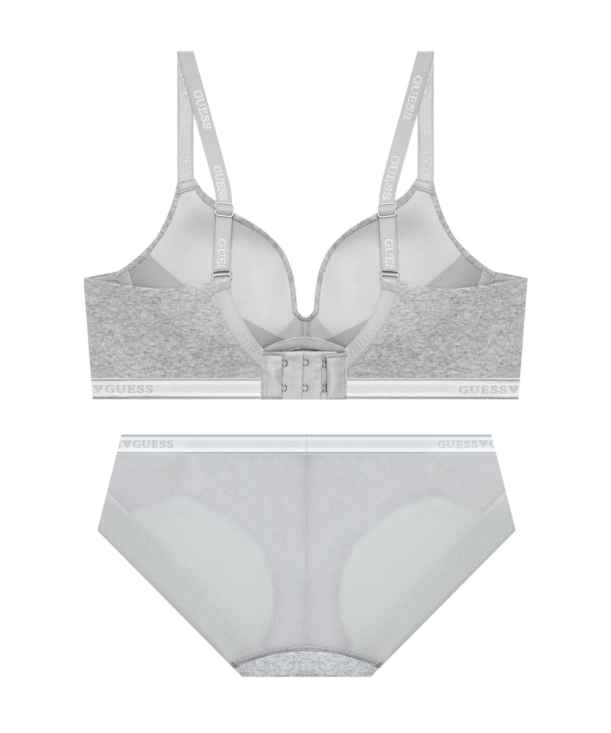 게스언더웨어(GUESS UNDERWEAR) 에센셜  골지 노와이어 브라 팬티 세트 - 멜란지