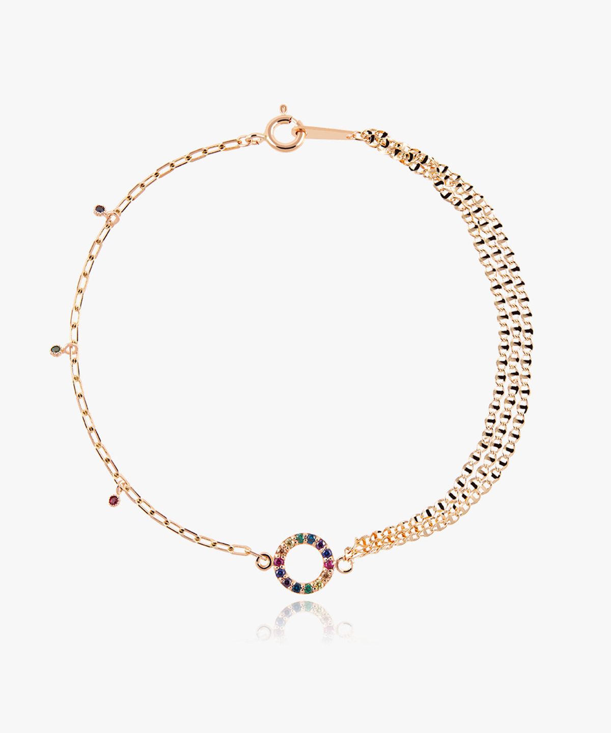 엘렌쥬얼리(HELENE JEWELRY) 14K 블룸 큐빅 링 스타일 레이어드 체인 금 팔찌