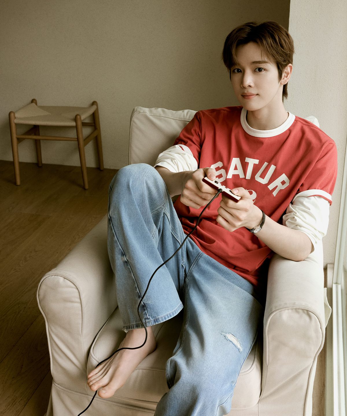 세터(SATUR) 데미지 워시드 플레어 핏 데님 팬츠 블루