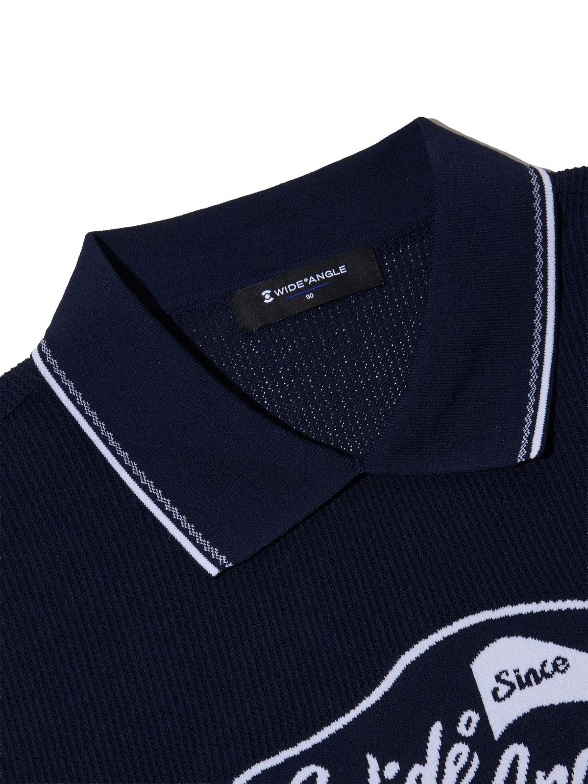 와이드앵글(WIDEANGLE) CO 로고 아트웍 폴로 스웨터 베스트 L_Dark Navy