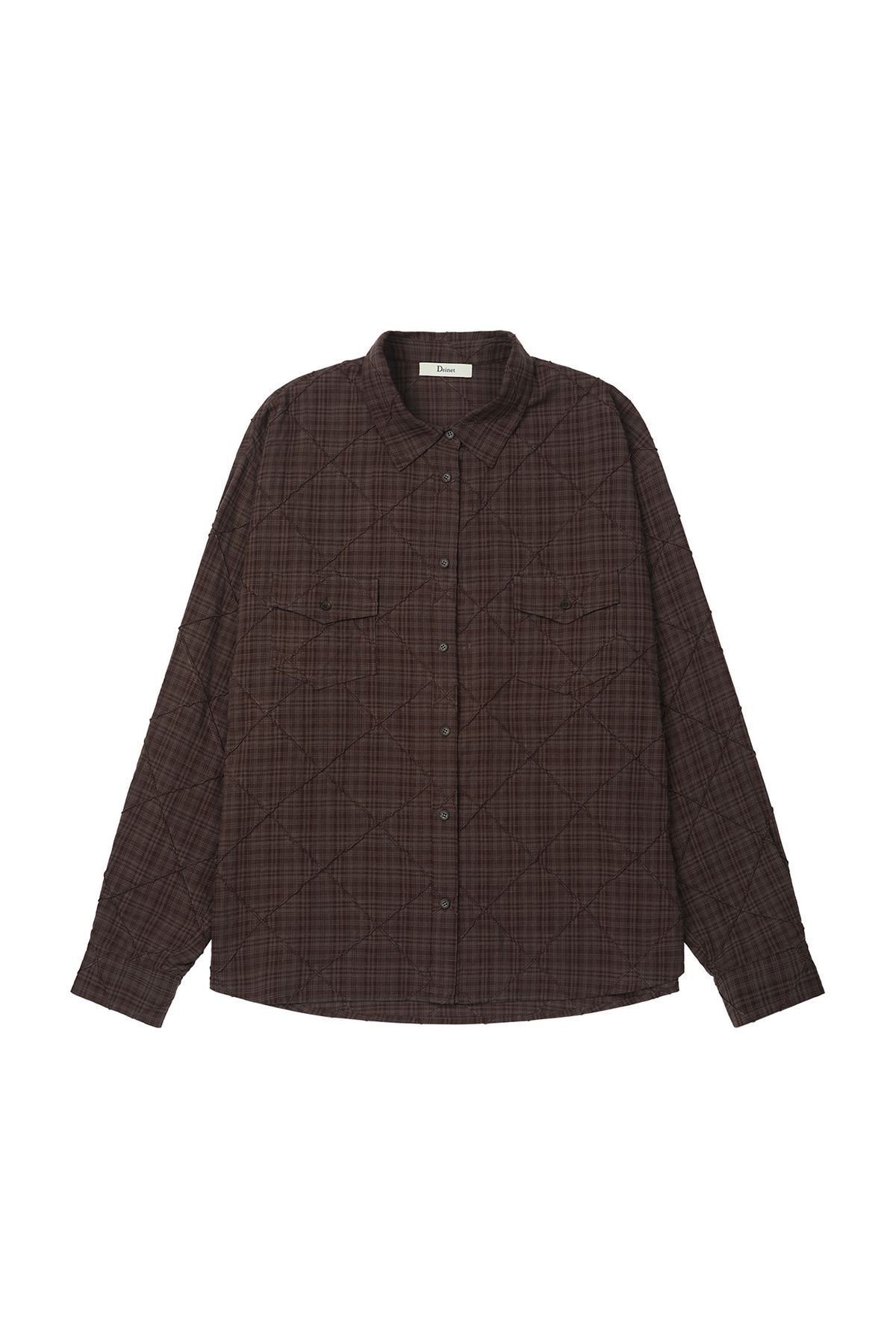 다이닛(DEINET) DOUBLE CHECKERED OVERFIT SHIRT IN BROWN