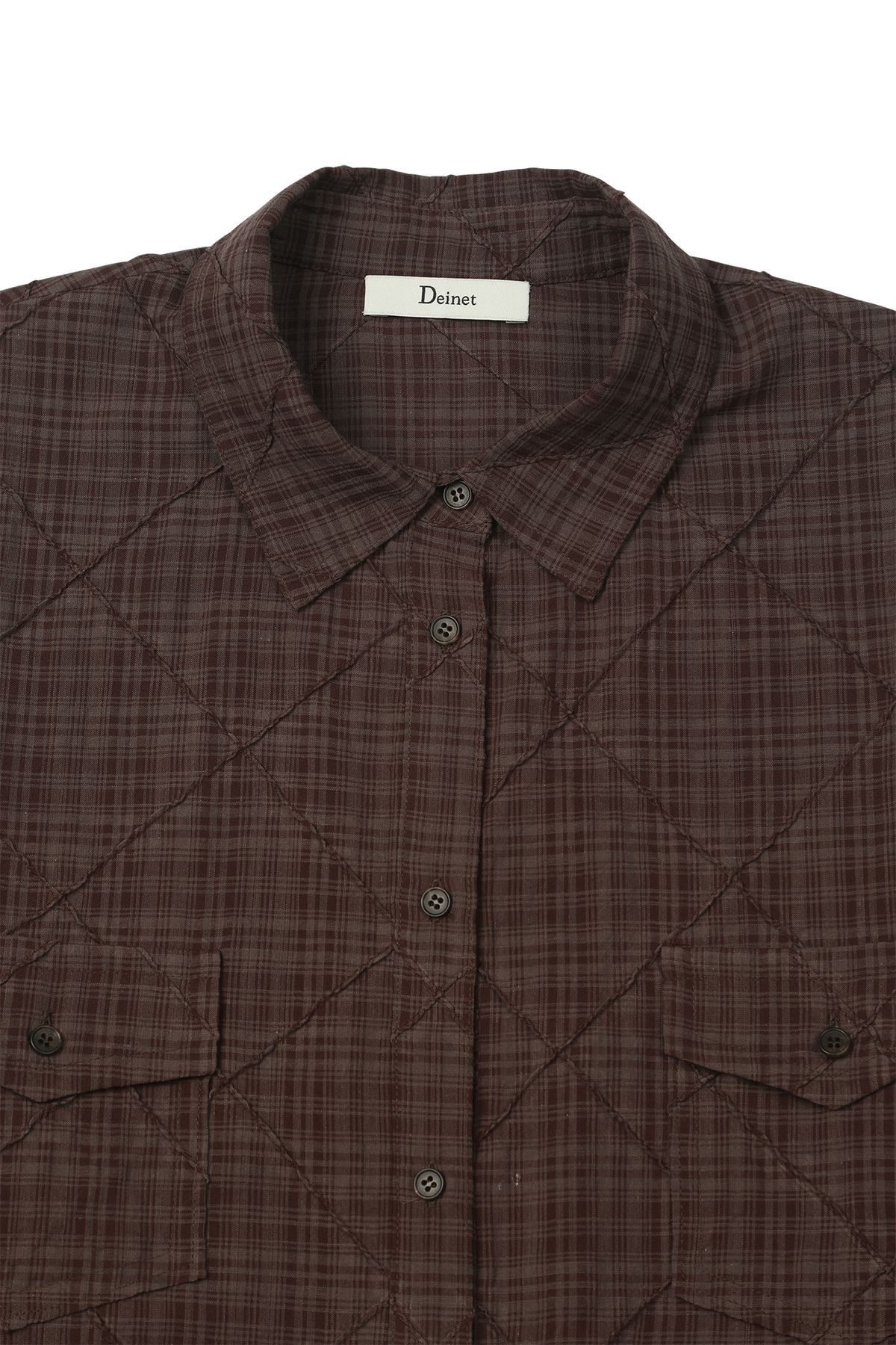 다이닛(DEINET) DOUBLE CHECKERED OVERFIT SHIRT IN BROWN