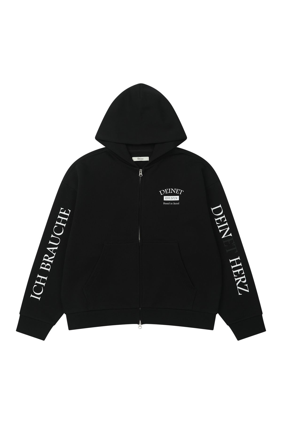 다이닛(DEINET) GERMAN LETTERING HOODIE ZIP-UP IN BLACK
