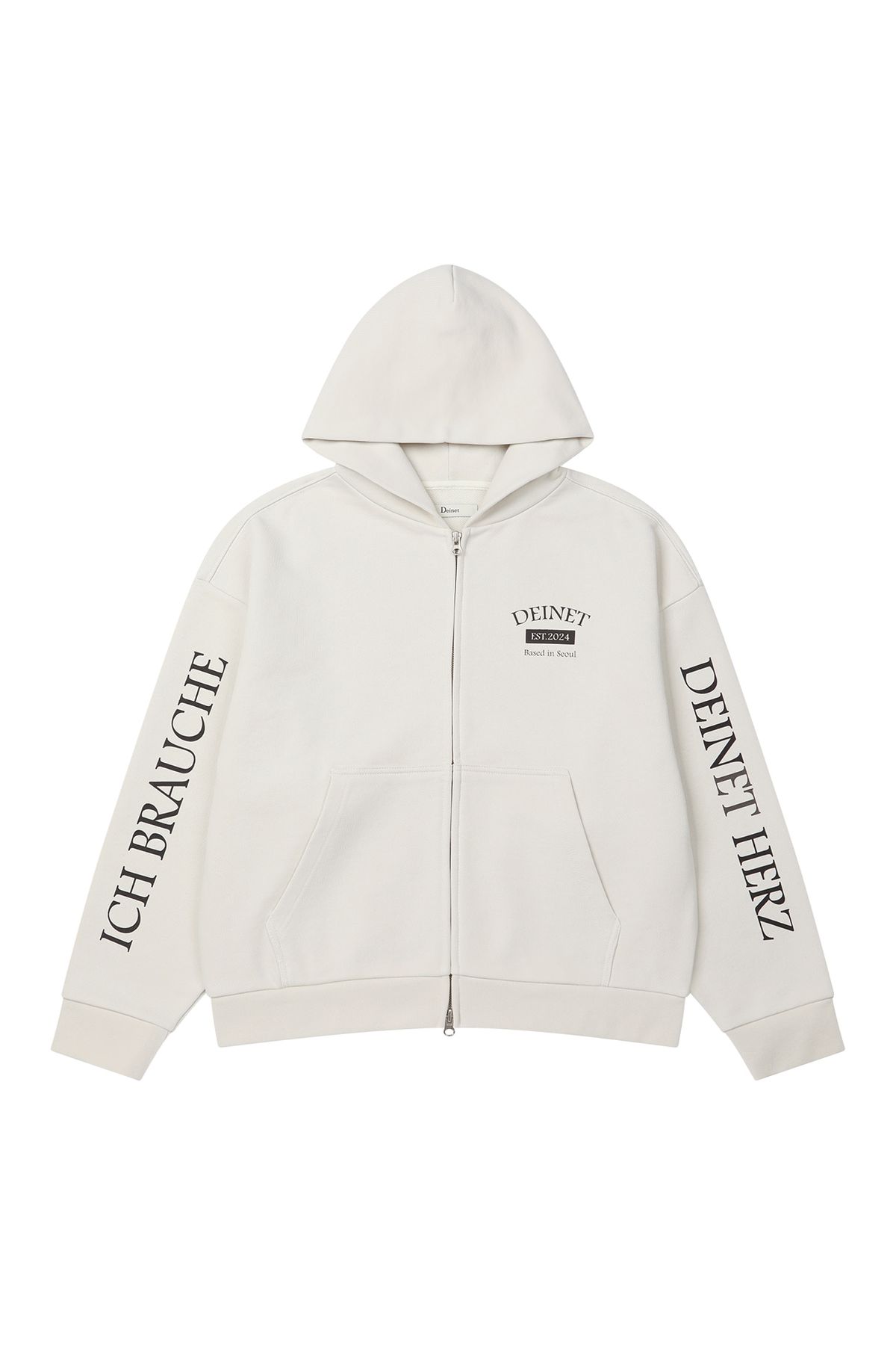 다이닛(DEINET) GERMAN LETTERING HOODIE ZIP-UP IN IVORY