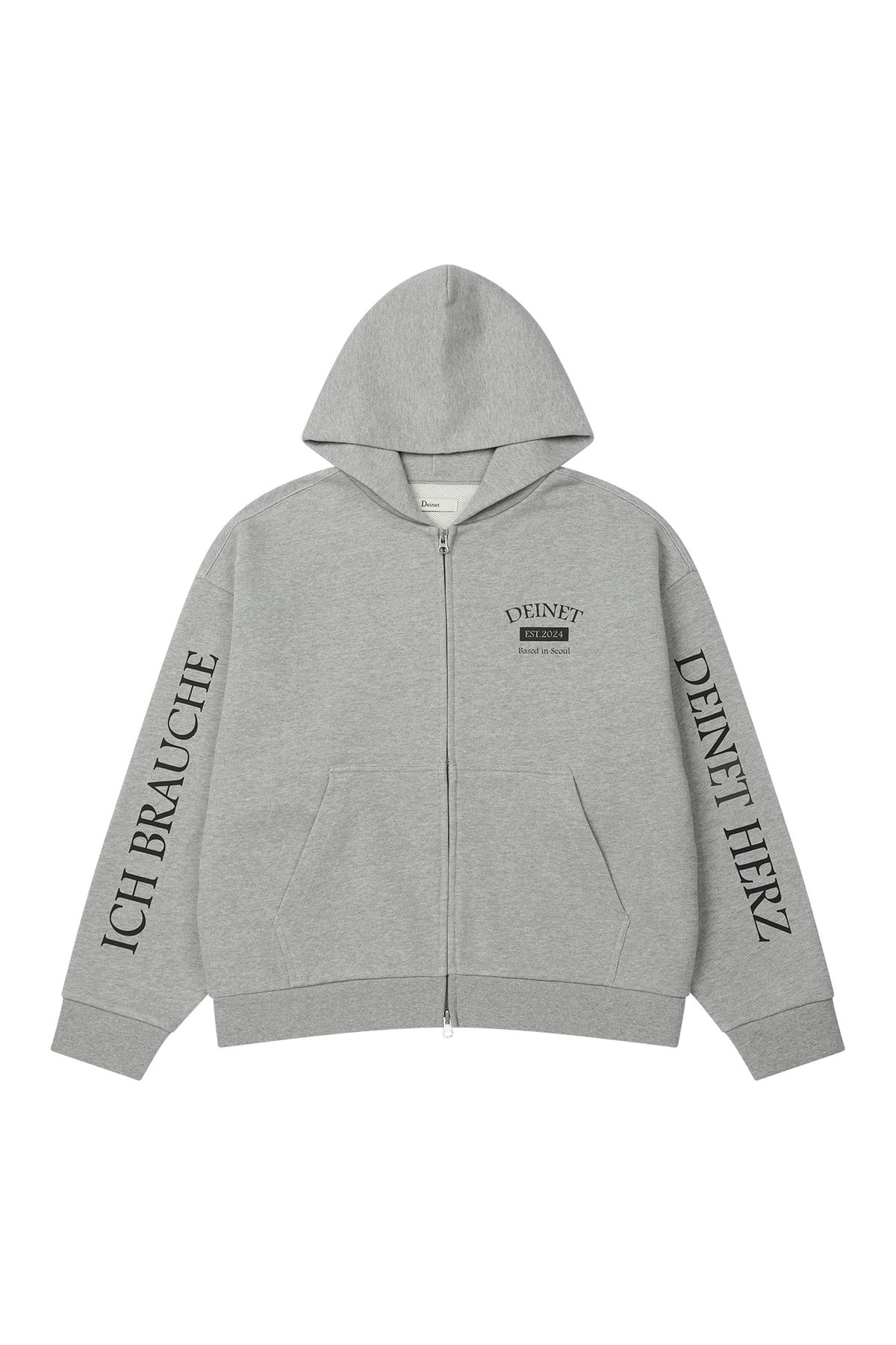 다이닛(DEINET) GERMAN LETTERING HOODIE ZIP-UP IN MELANGE GREY