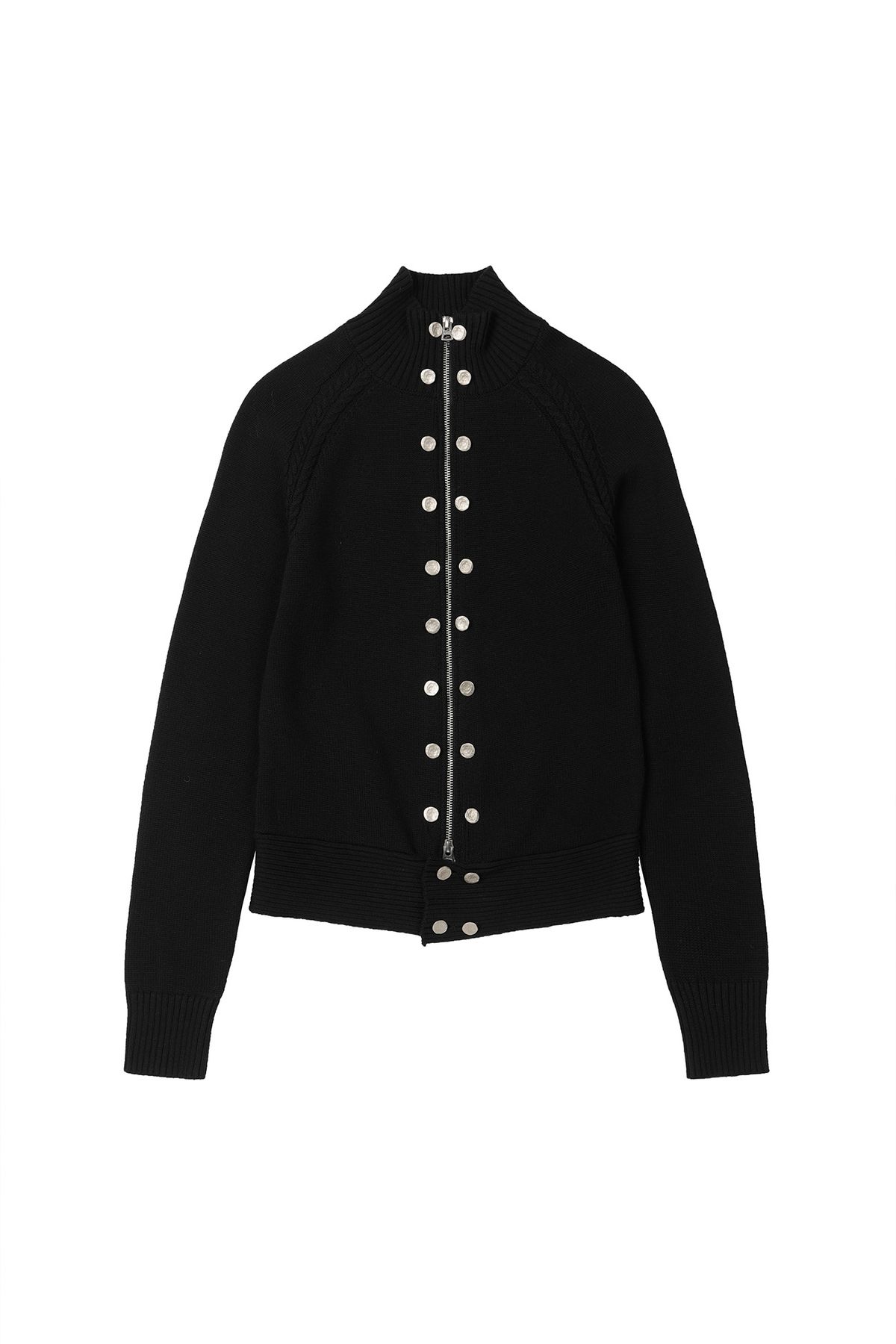 다이닛(DEINET) HIGH-NECK STUD KNIT OUTER IN BLACK