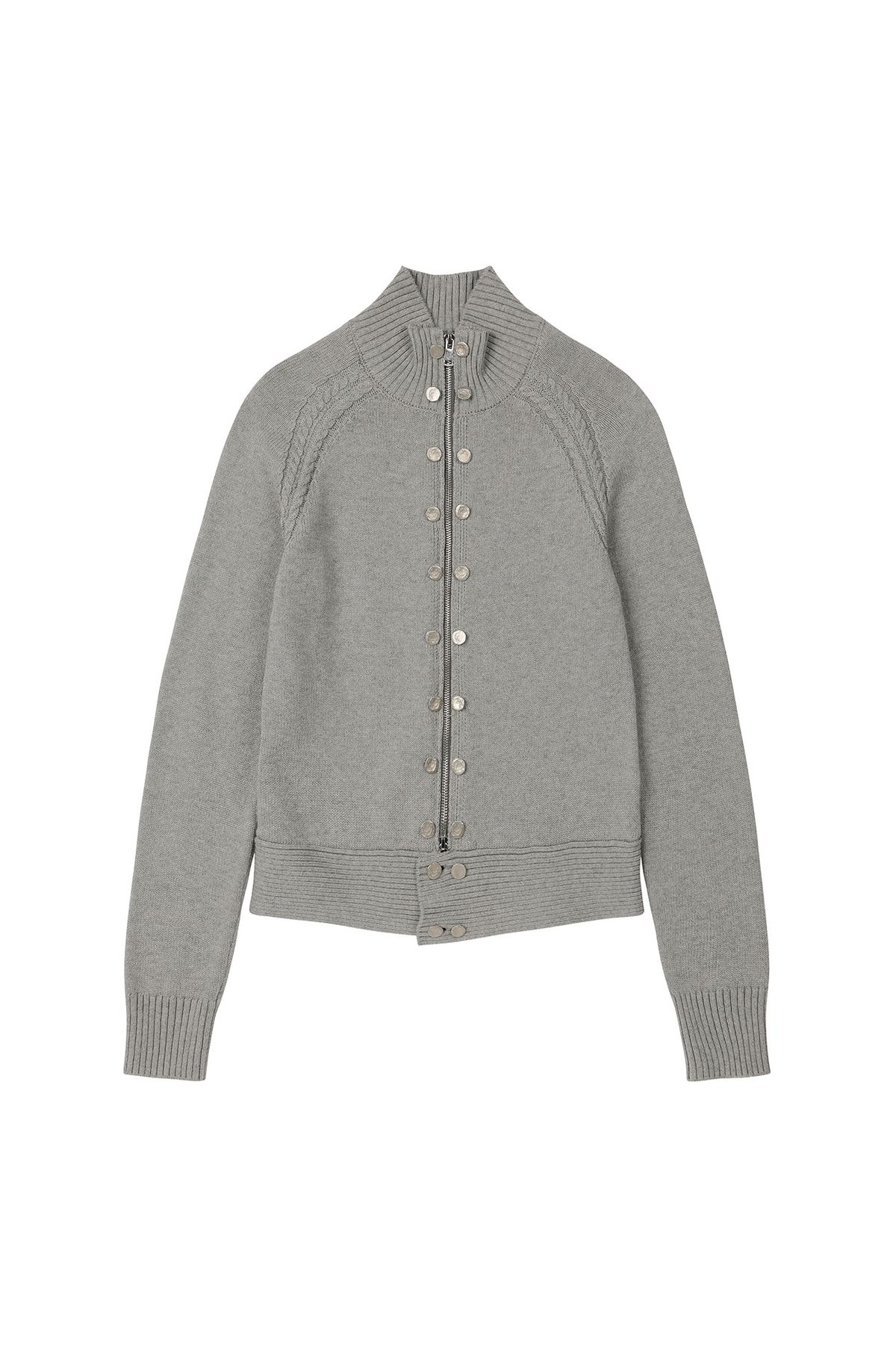 다이닛(DEINET) HIGH-NECK STUD KNIT OUTER IN MELANGE GREY
