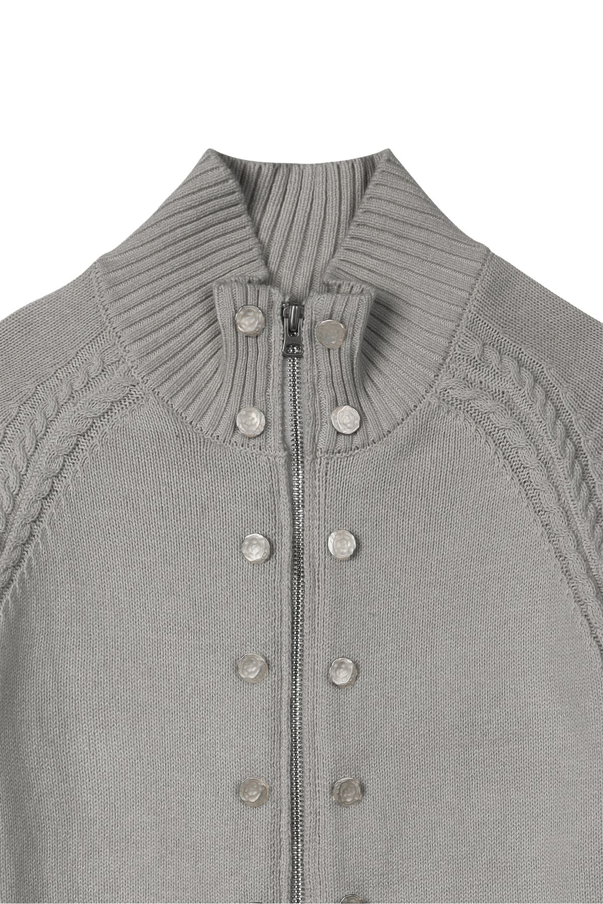 다이닛(DEINET) HIGH-NECK STUD KNIT OUTER IN MELANGE GREY