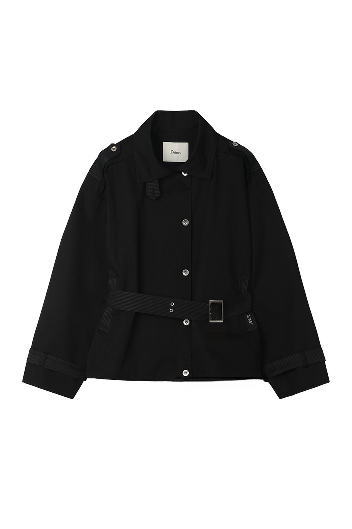 다이닛(DEINET) BUCKLE POINT TRENCH JACKET IN BLACK