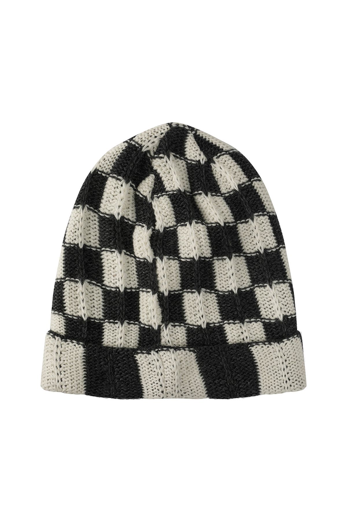 다이닛(DEINET) CHECKERED NEAT KNIT BEANIE IN CHARCOAL
