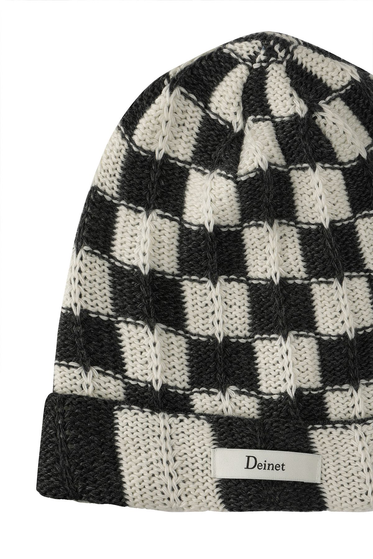 다이닛(DEINET) CHECKERED NEAT KNIT BEANIE IN CHARCOAL