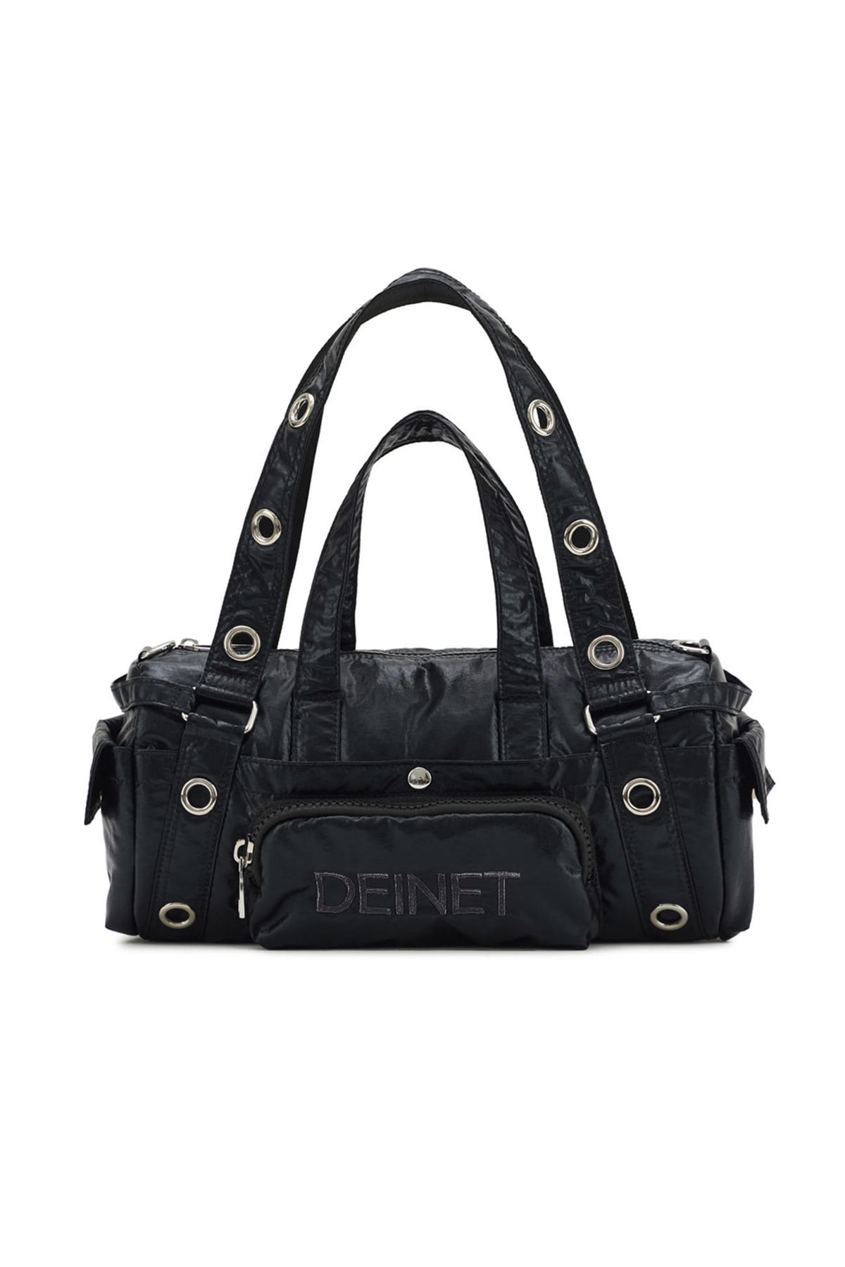 다이닛(DEINET) EYELET GLOSSY MINI DUFFLE BAG IN BLACK