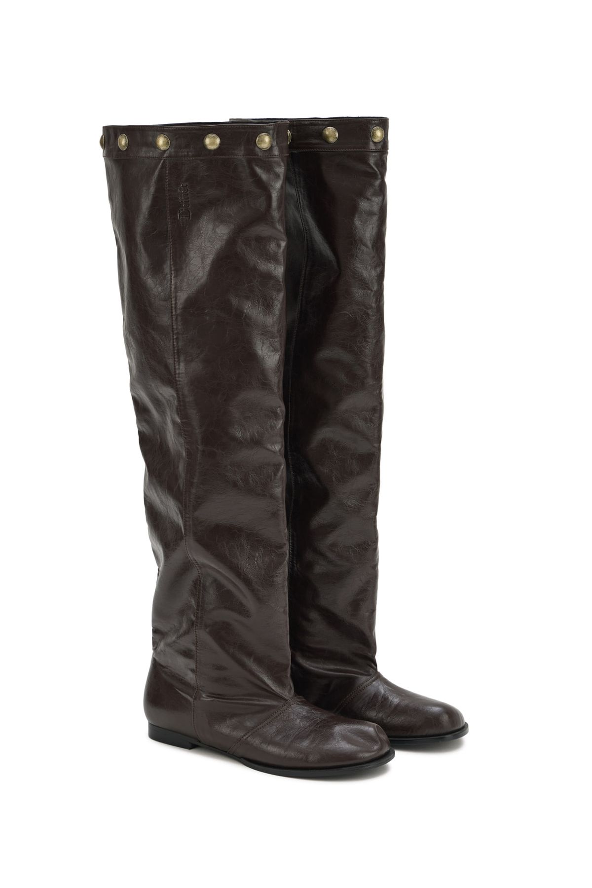 다이닛(DEINET) STUD NATURAL THIGH HIGH BOOTS IN BROWN
