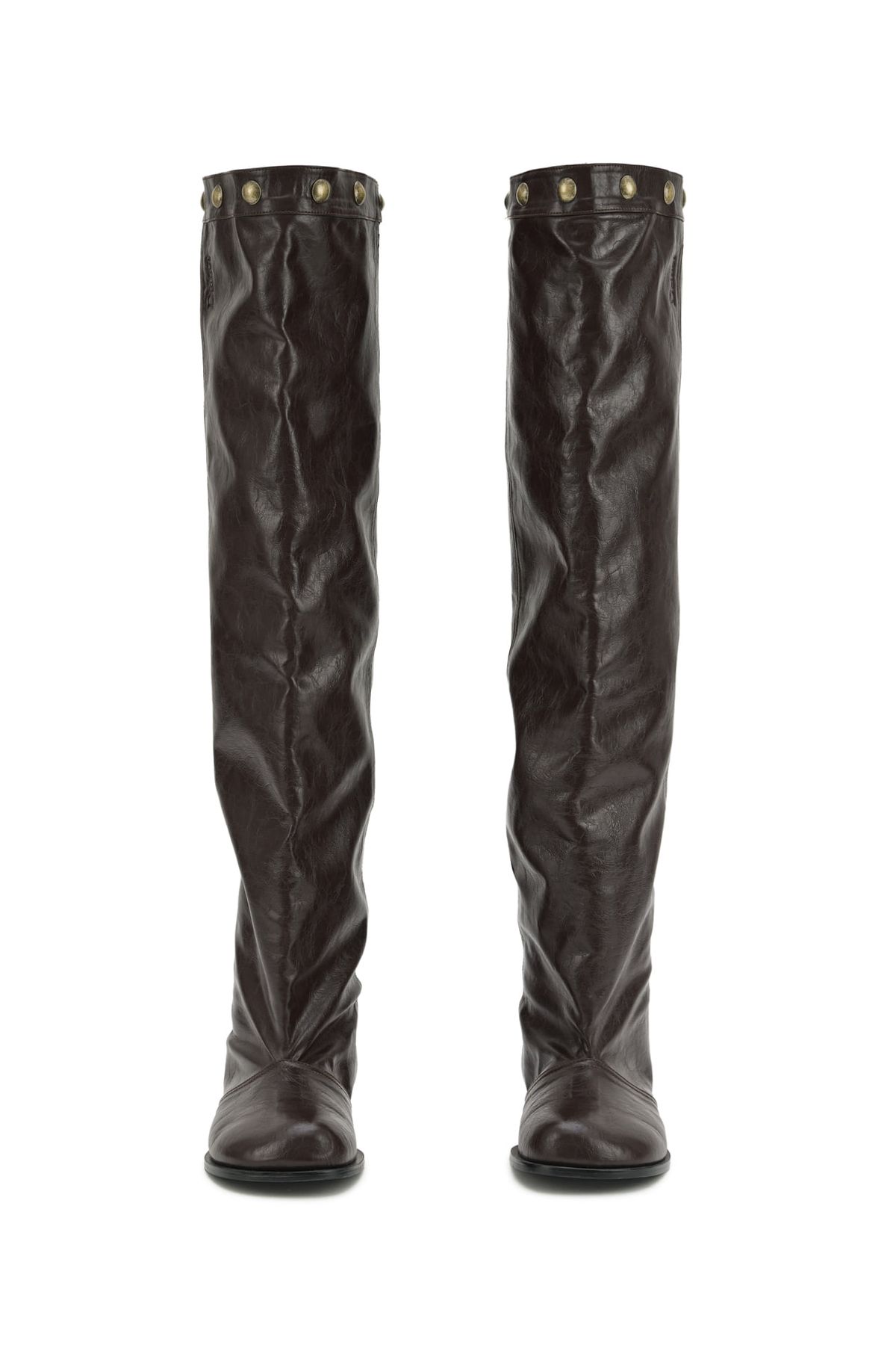 다이닛(DEINET) STUD NATURAL THIGH HIGH BOOTS IN BROWN