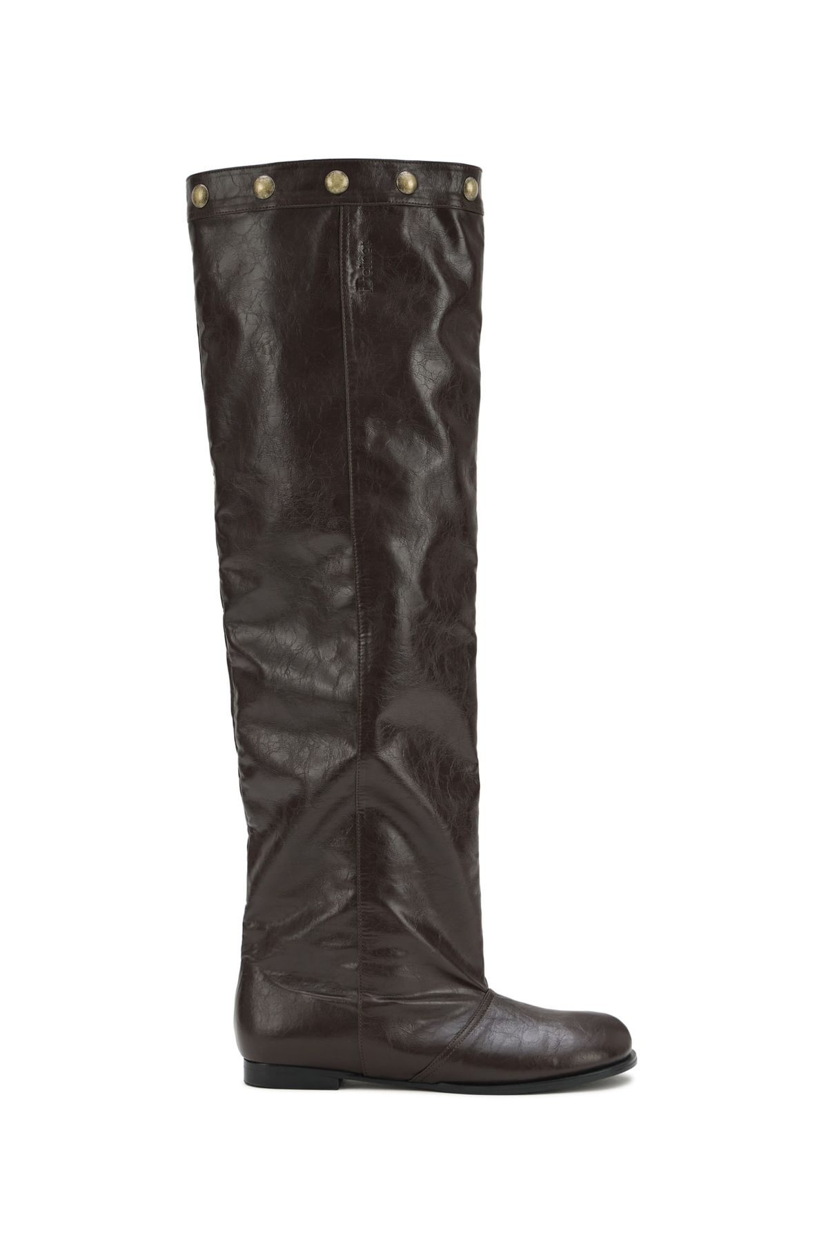 다이닛(DEINET) STUD NATURAL THIGH HIGH BOOTS IN BROWN