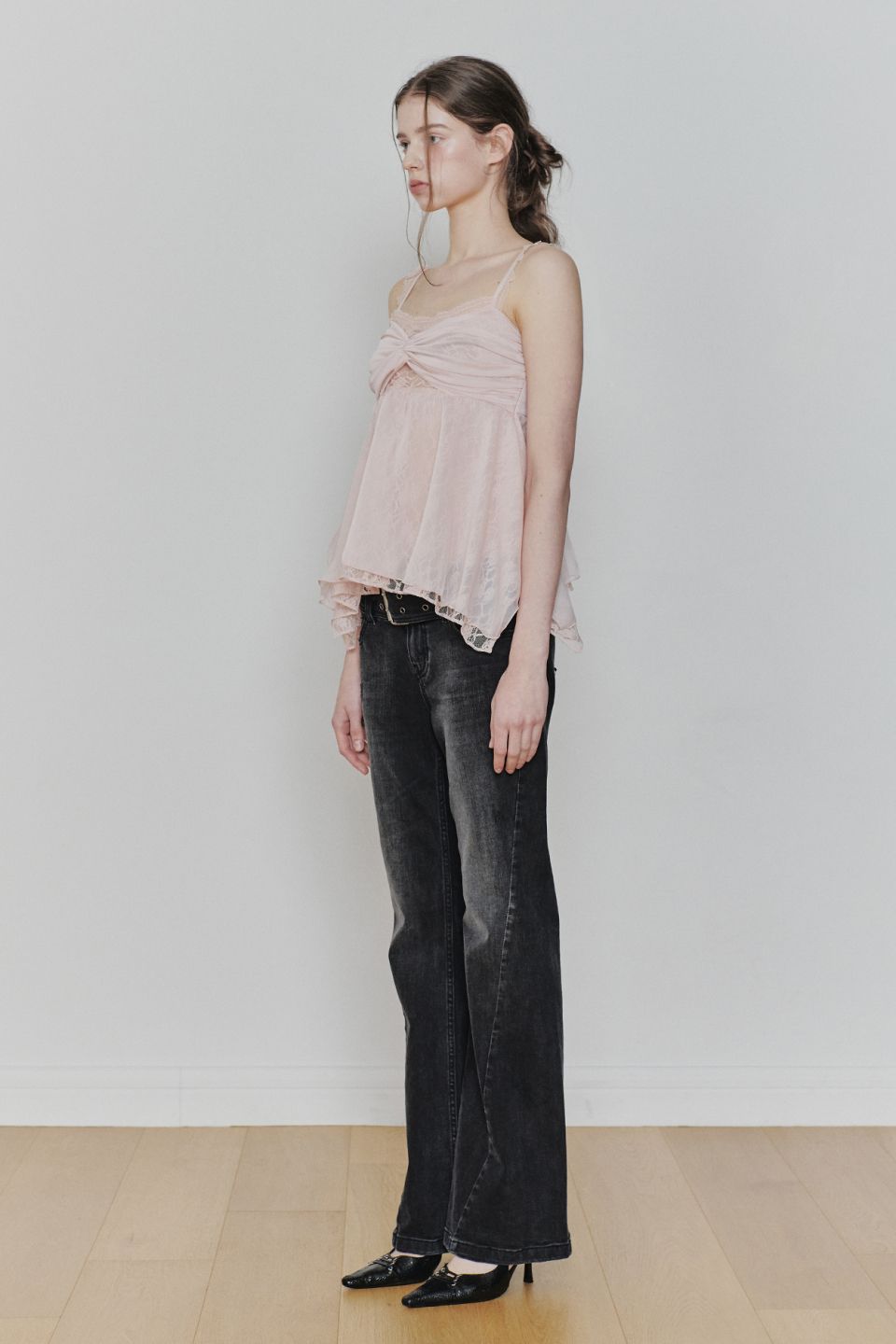 MUSINSA公式 | PAINORPLEASURE ROSE SHIRRING TOP pink