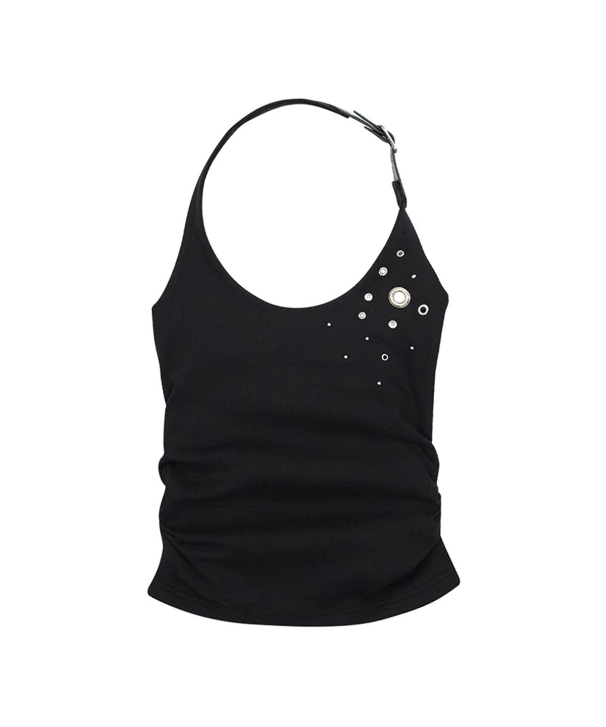 노 엑스트라 터치(NO EXTRA TOUCH) Eyelet Belted Halterneck Shirred Top (Black) / 26SPSL001BK