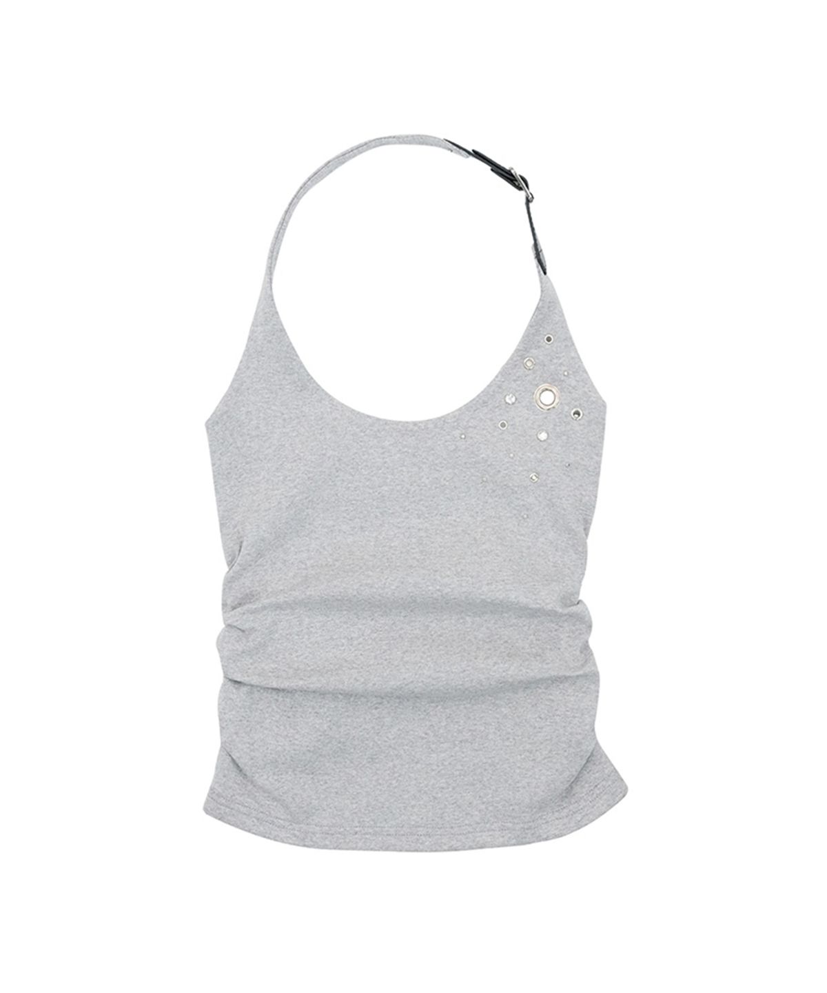 노 엑스트라 터치(NO EXTRA TOUCH) Eyelet Belted Halterneck Shirred Top (Melange Grey) / 26SPSL001MG