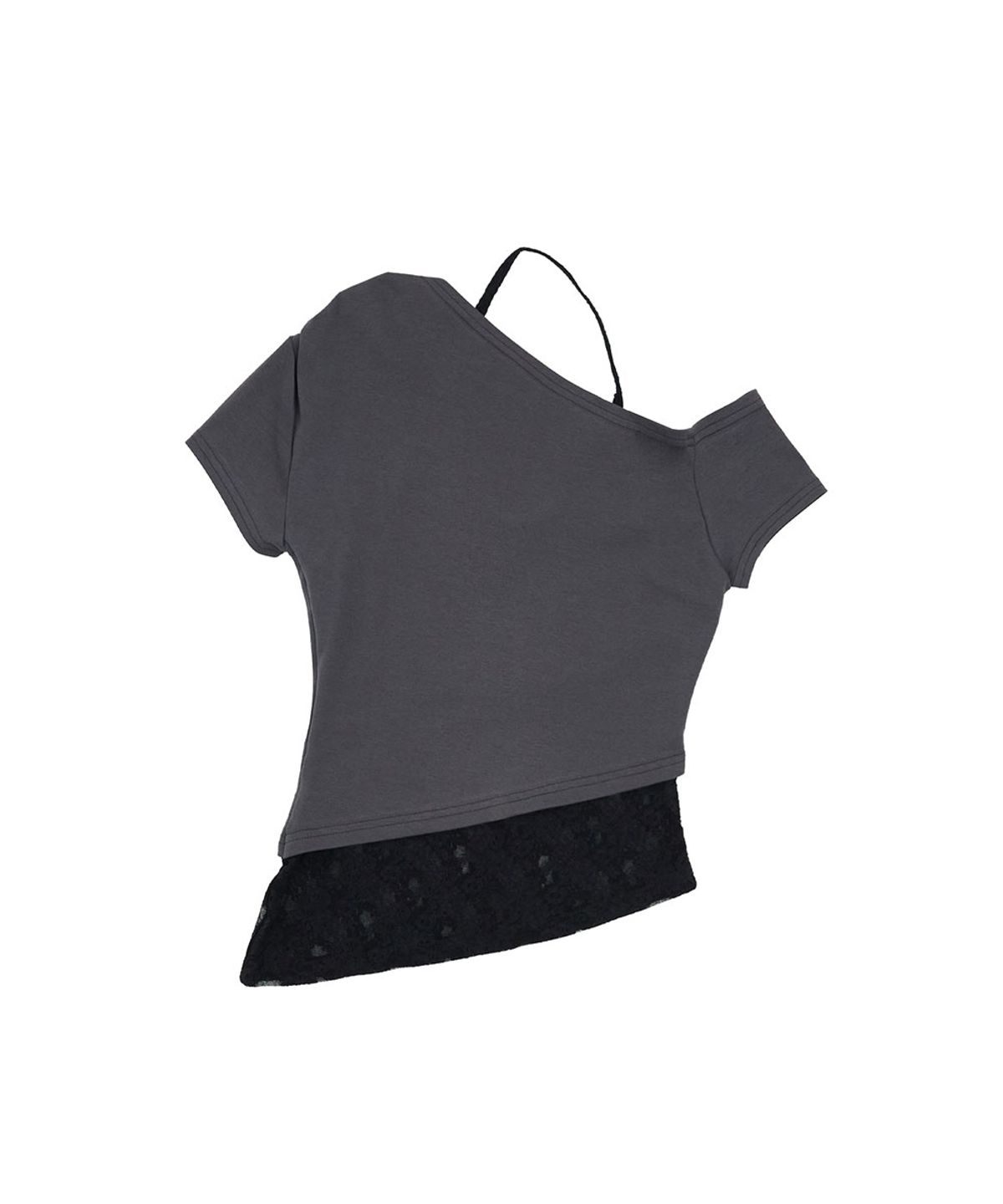 노 엑스트라 터치(NO EXTRA TOUCH) Halter Lace Layered Asymmetrical Top (Charcoal) / 26SPTS002CH