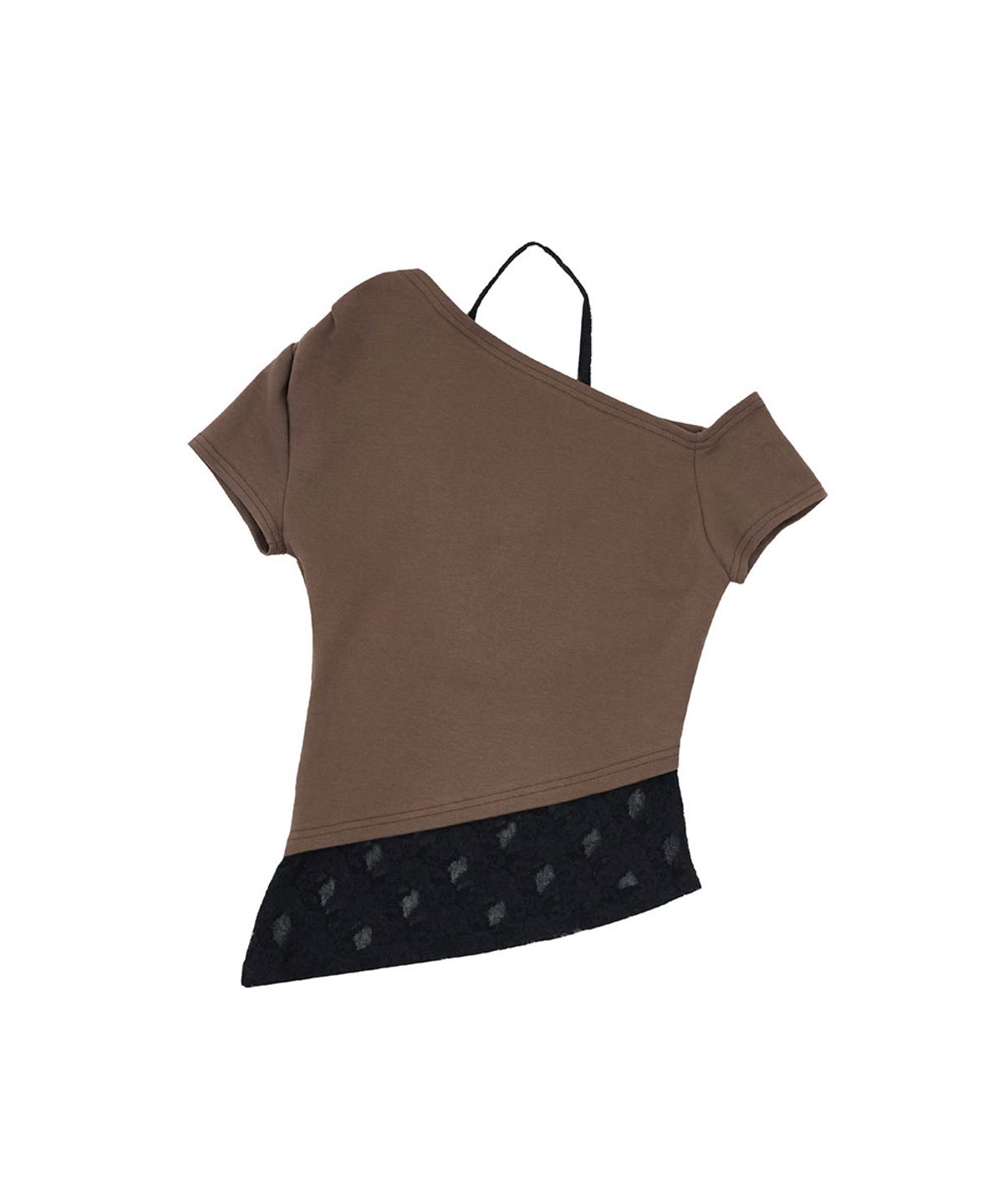 노 엑스트라 터치(NO EXTRA TOUCH) Halter Lace Layered Asymmetrical Top (Brown) / 26SPTS002BR