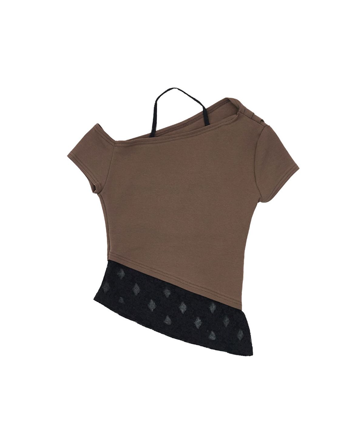 노 엑스트라 터치(NO EXTRA TOUCH) Halter Lace Layered Asymmetrical Top (Brown) / 26SPTS002BR