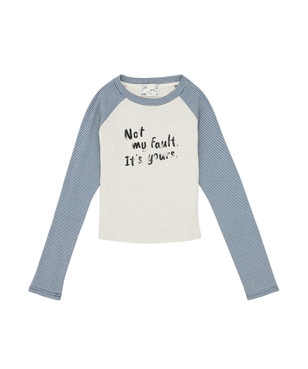 노 엑스트라 터치(NO EXTRA TOUCH) Not My Fault Raglan Crop Stripe T-shirt (Navy) / 26SPTS003NA
