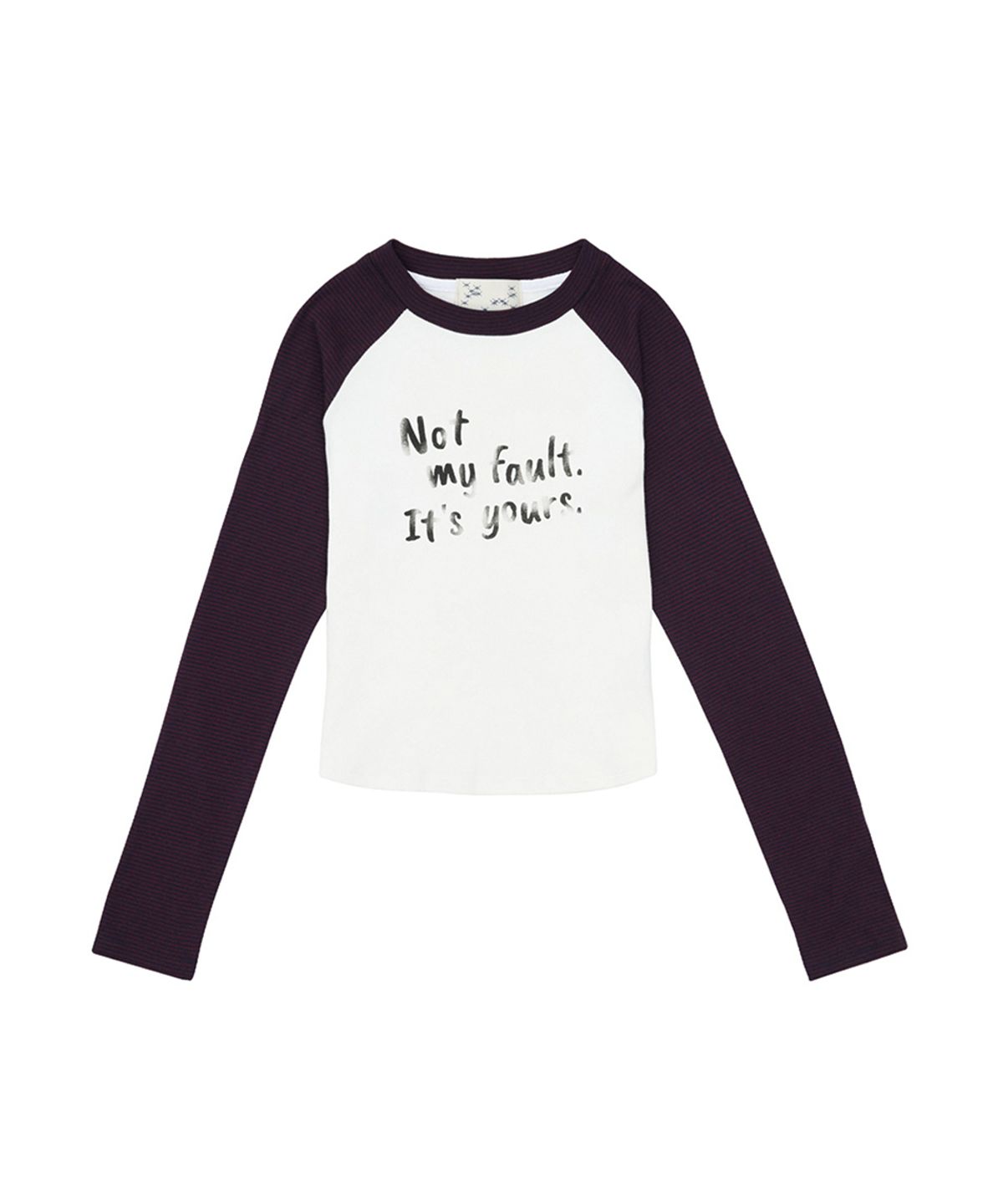 노 엑스트라 터치(NO EXTRA TOUCH) Not My Fault Raglan Crop Striped T-shirt (Wine) / 26SPTS003WI