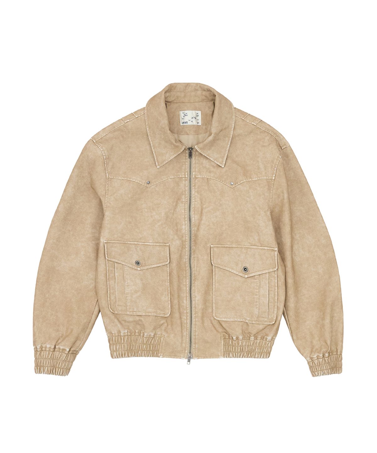 노 엑스트라 터치(NO EXTRA TOUCH) Vintage Two-Way Zipped Leather Blouson Jacket (Dirty Beige) / 26SPJK002BE