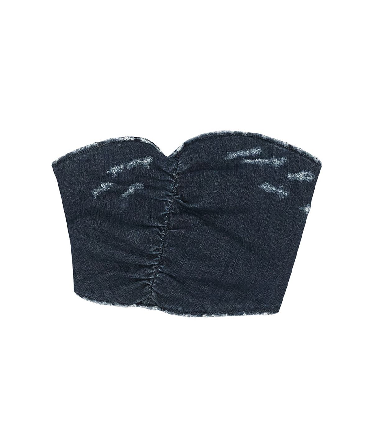 노 엑스트라 터치(NO EXTRA TOUCH) Vintage Washed Shirred Denim Bustier (Dark Blue)_26SPSL003DB