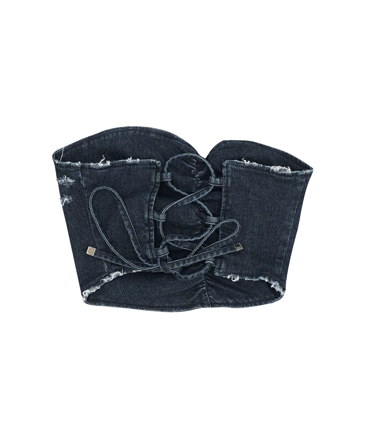 노 엑스트라 터치(NO EXTRA TOUCH) Vintage Washed Shirred Denim Bustier (Dark Blue)_26SPSL003DB