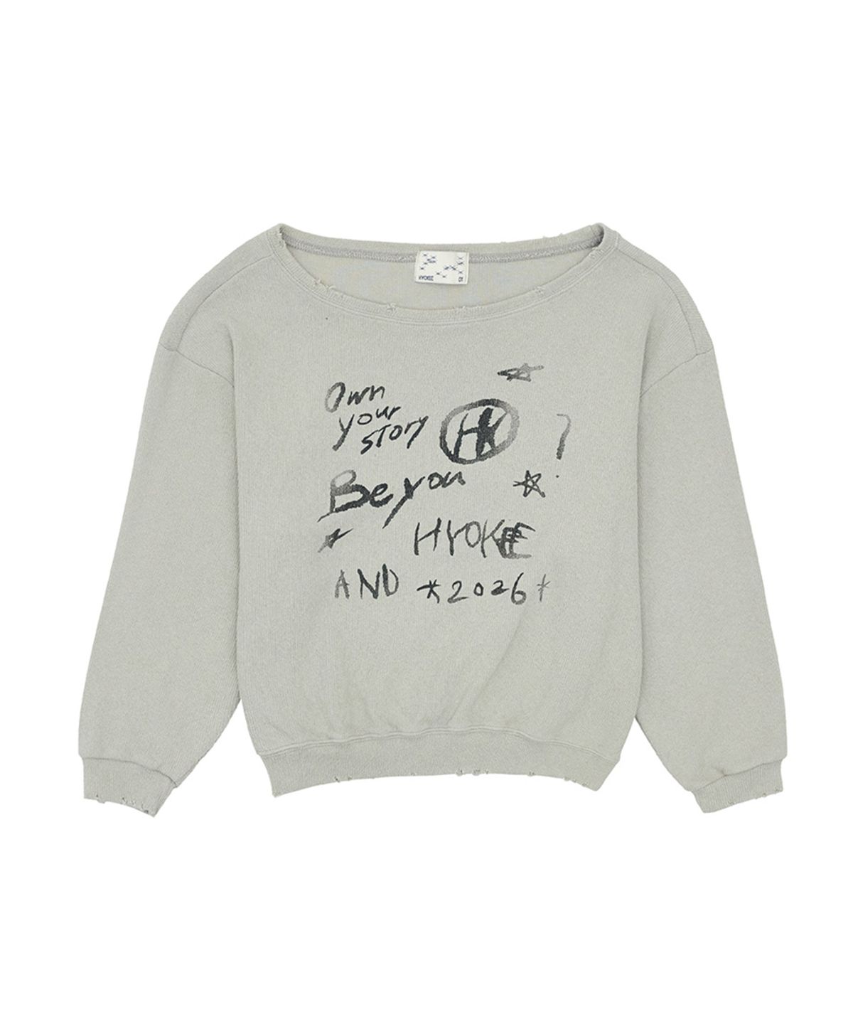 노 엑스트라 터치(NO EXTRA TOUCH) One-shoulder graphic sweatshirt (melange gray)_26SPSS001MG